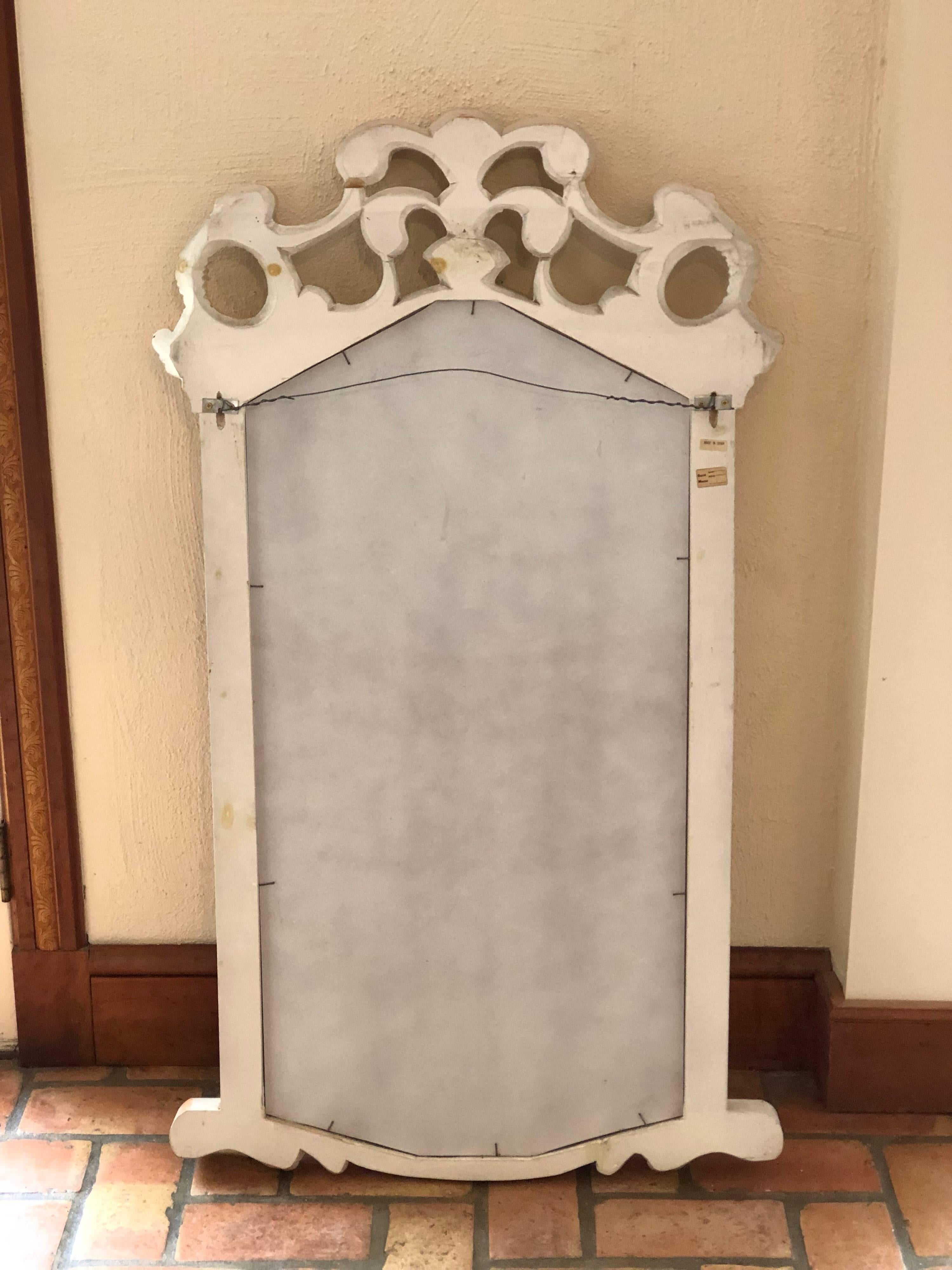 Carved White-Washed Wooden Mirror from Spain 1