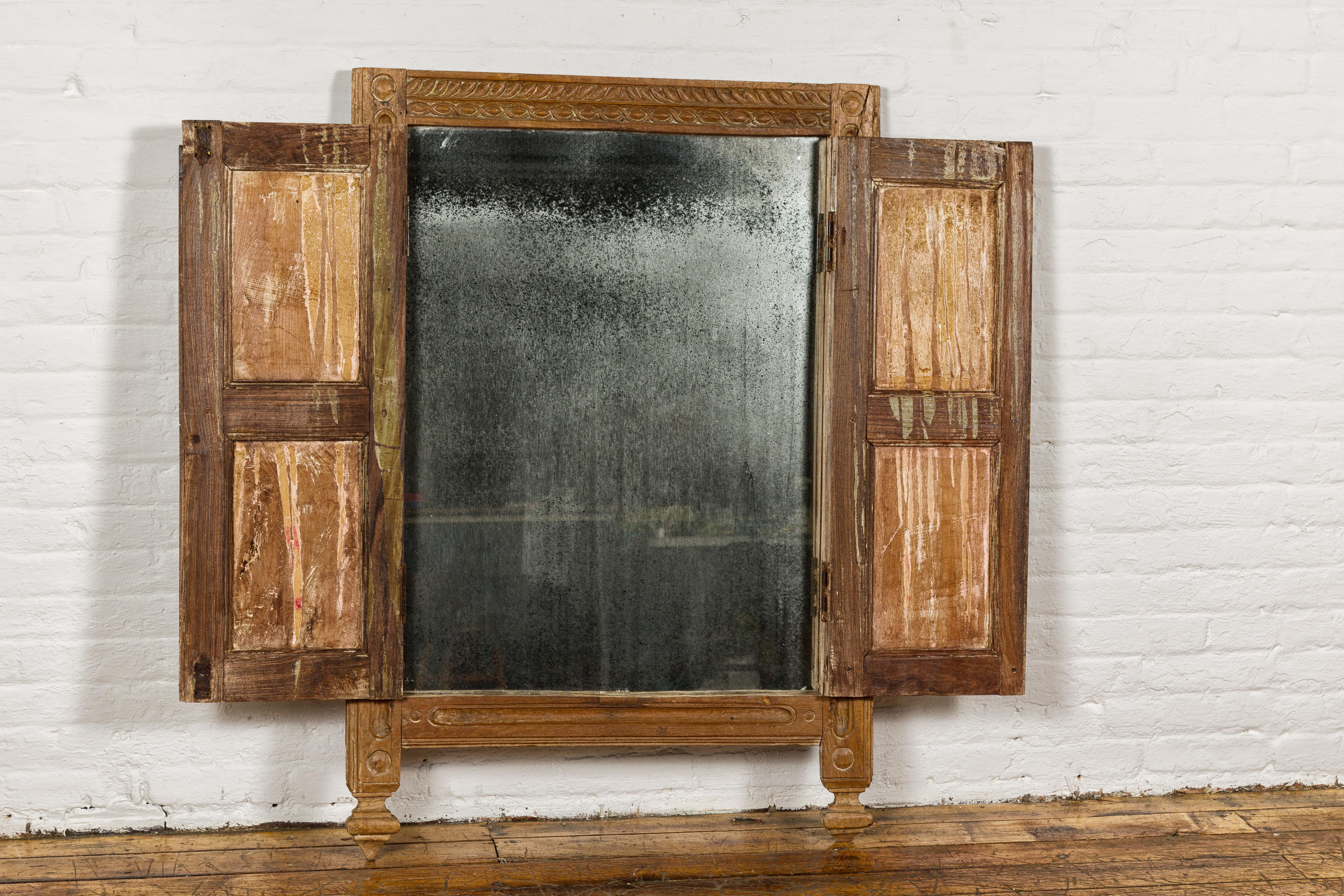 Carved Window from the 19th Century Retrofitted with Heavy Antiqued Mirror For Sale 5