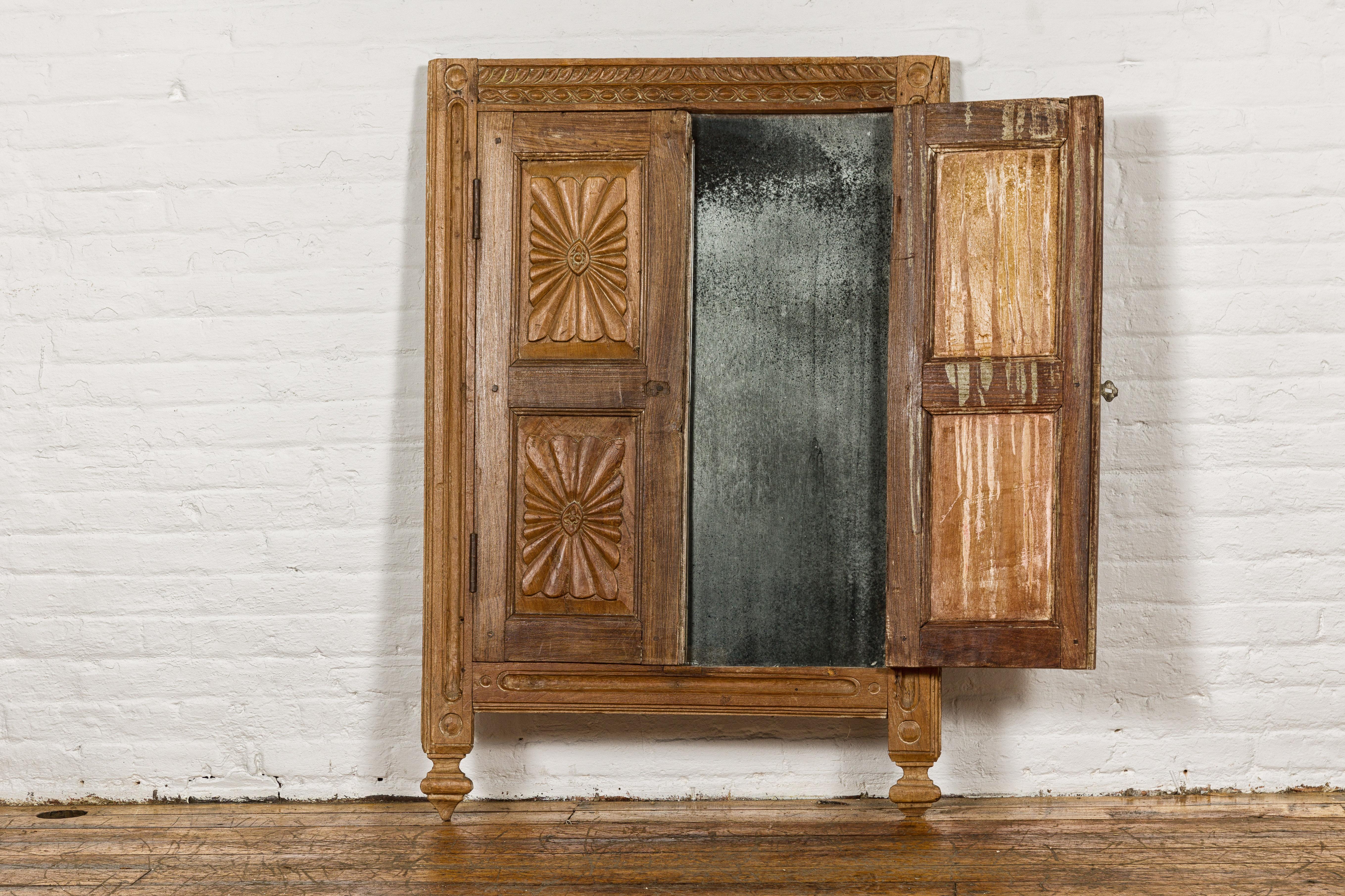 Carved Window from the 19th Century Retrofitted with Heavy Antiqued Mirror For Sale 9