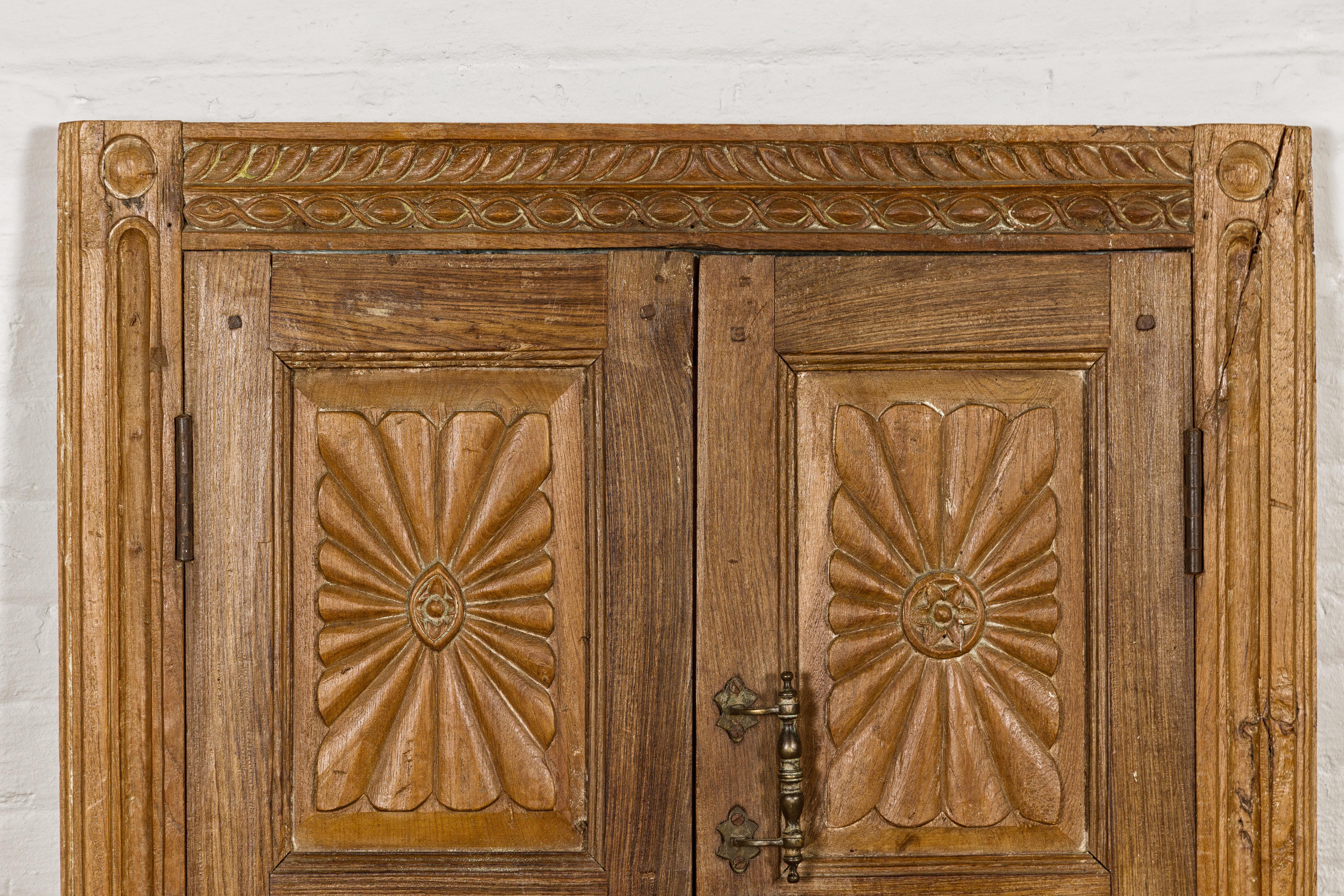 Hand-Carved Carved Window from the 19th Century Retrofitted with Heavy Antiqued Mirror For Sale