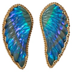 Carved Wing Opal Stud Earrings