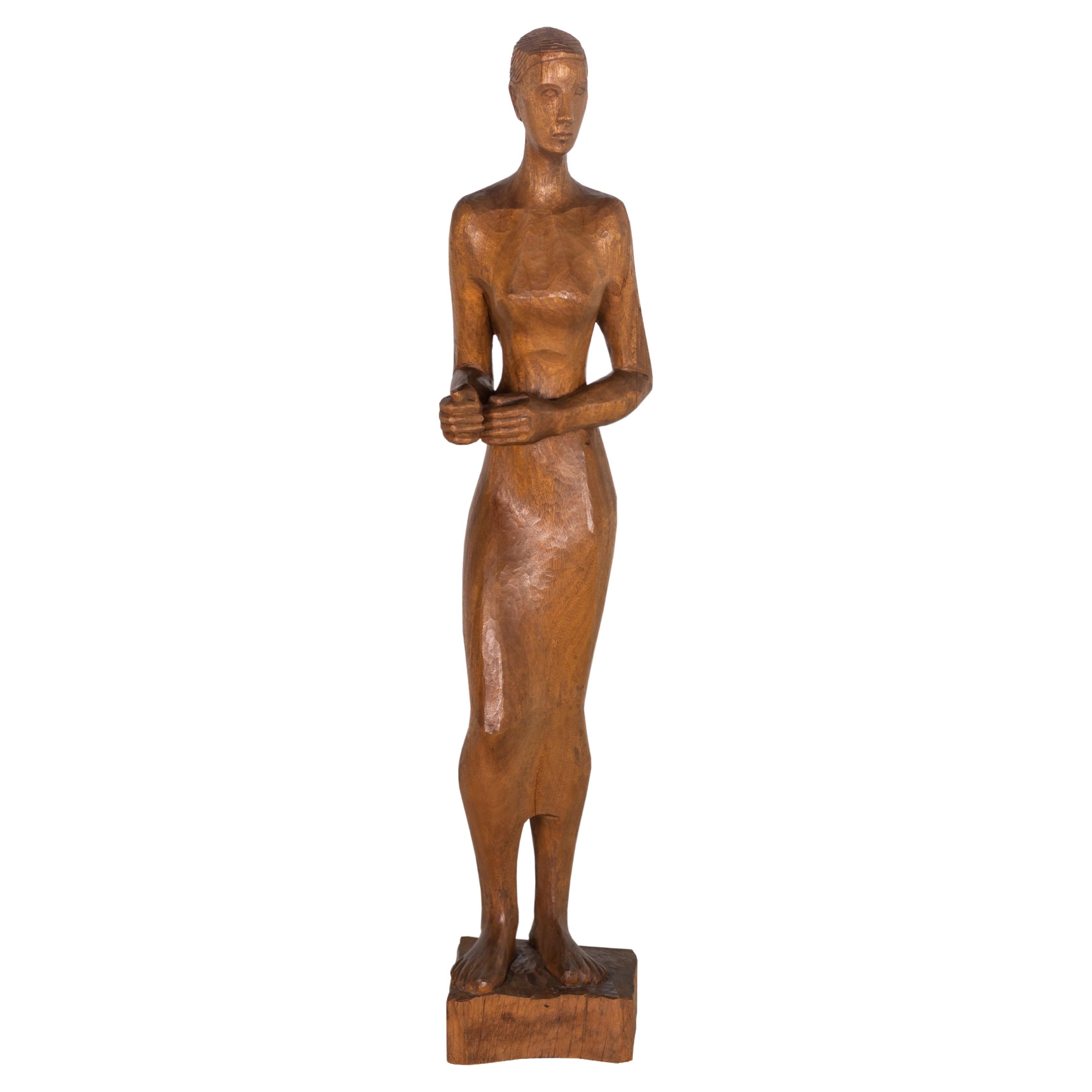 Carved Woman with Base For Sale