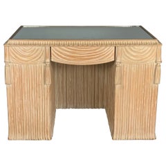 Carved Wood 1940
s Faux Draped Fabric Vanity Desk