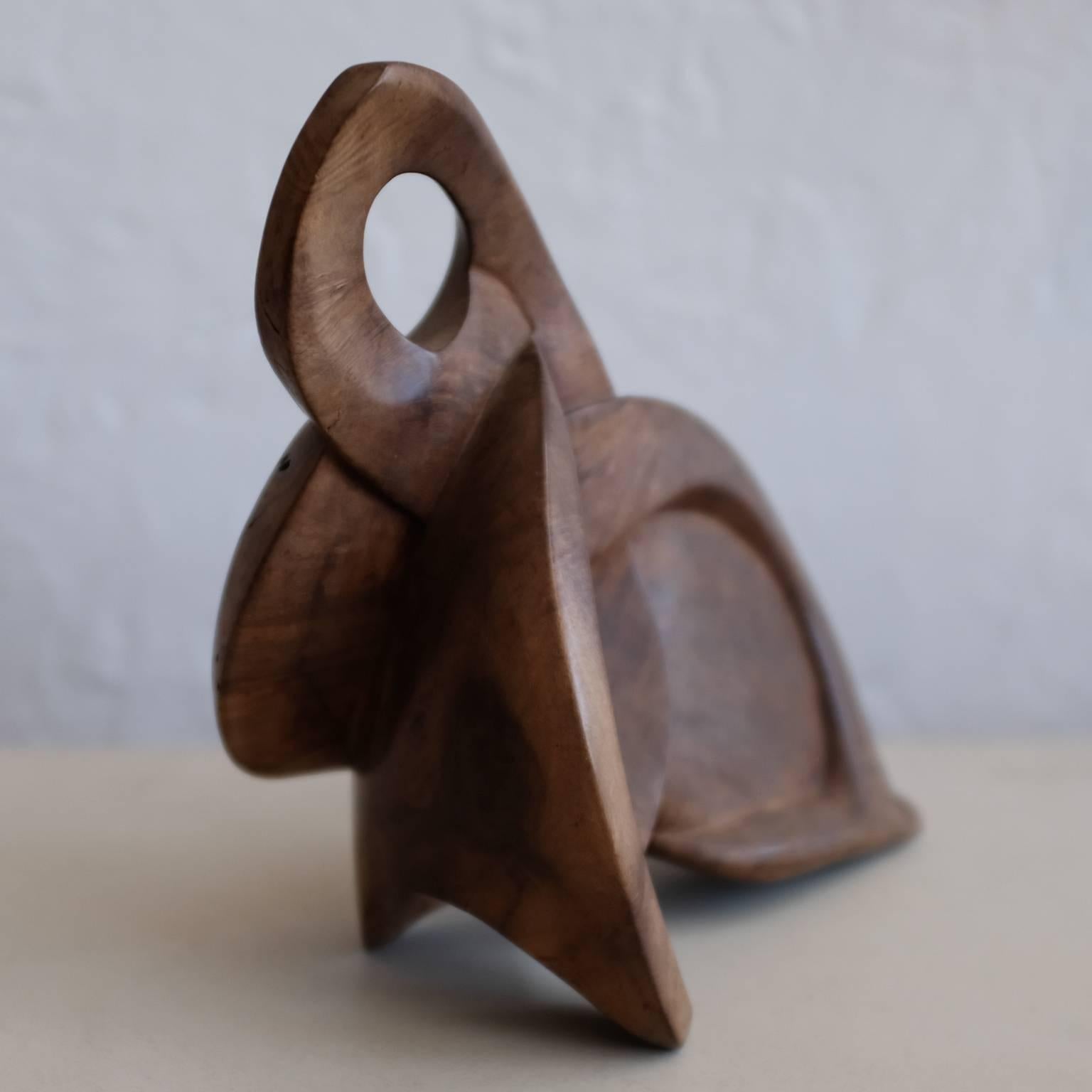 Mid-Century Modern Carved Wood Abstract Sculpture Signed