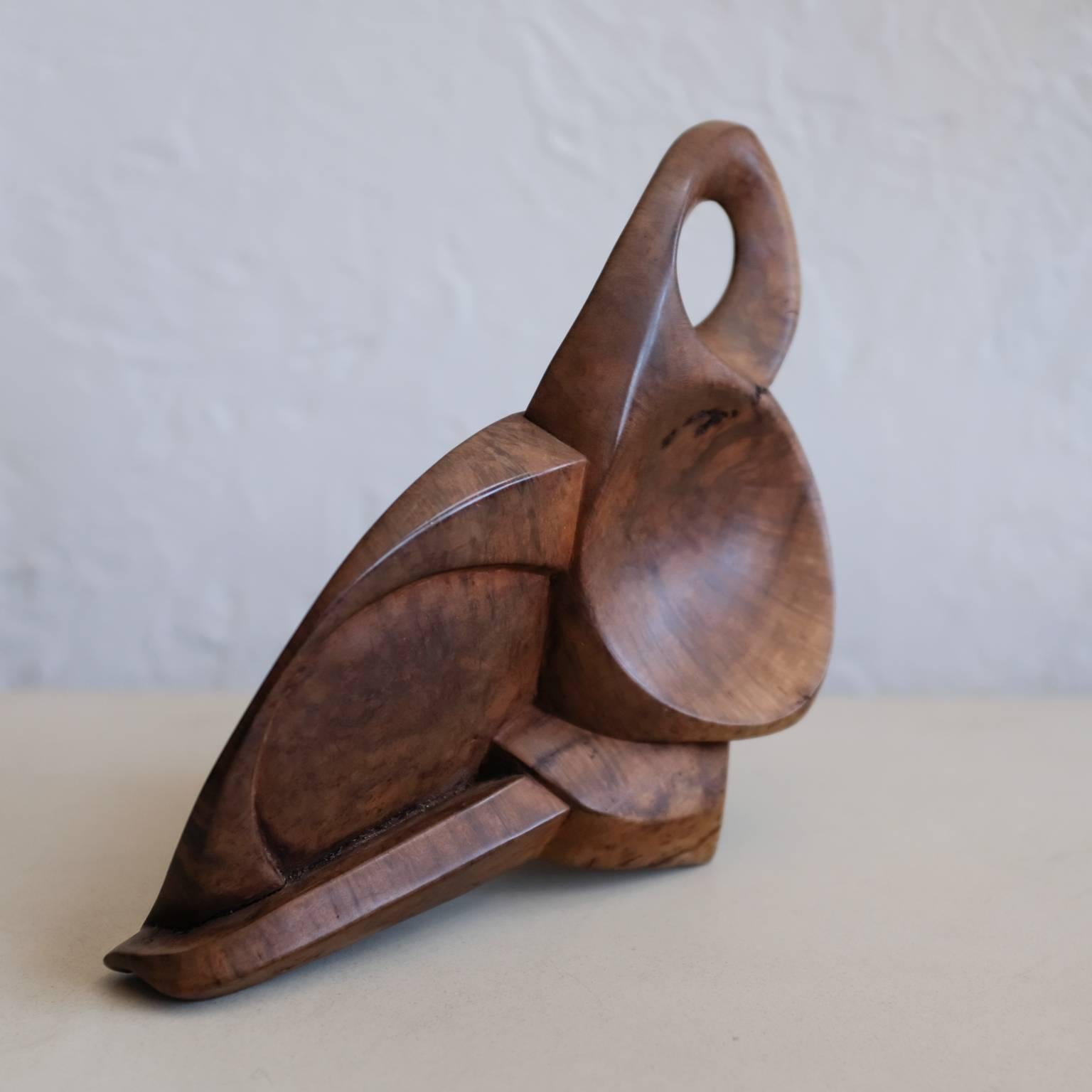 Unknown Carved Wood Abstract Sculpture Signed