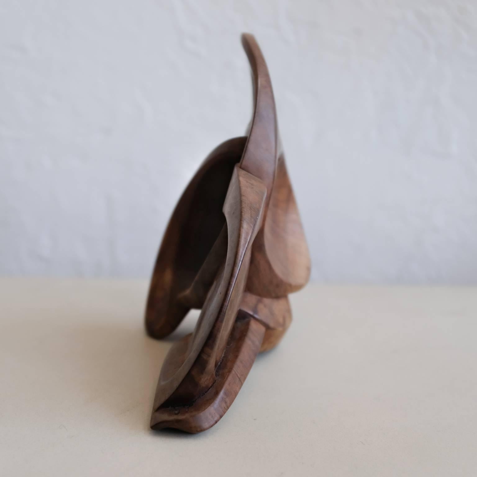 Hand-Carved Carved Wood Abstract Sculpture Signed
