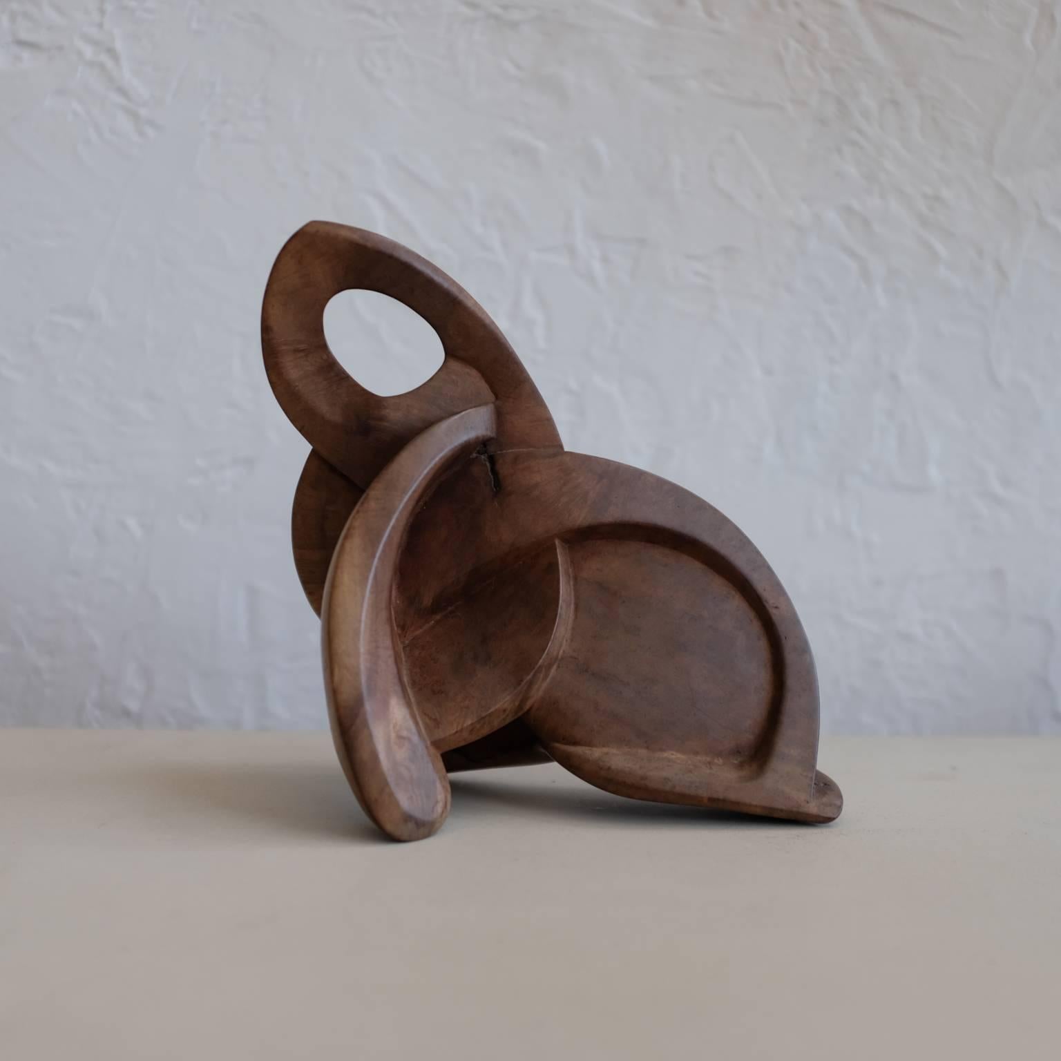 Carved Wood Abstract Sculpture Signed In Excellent Condition In San Diego, CA