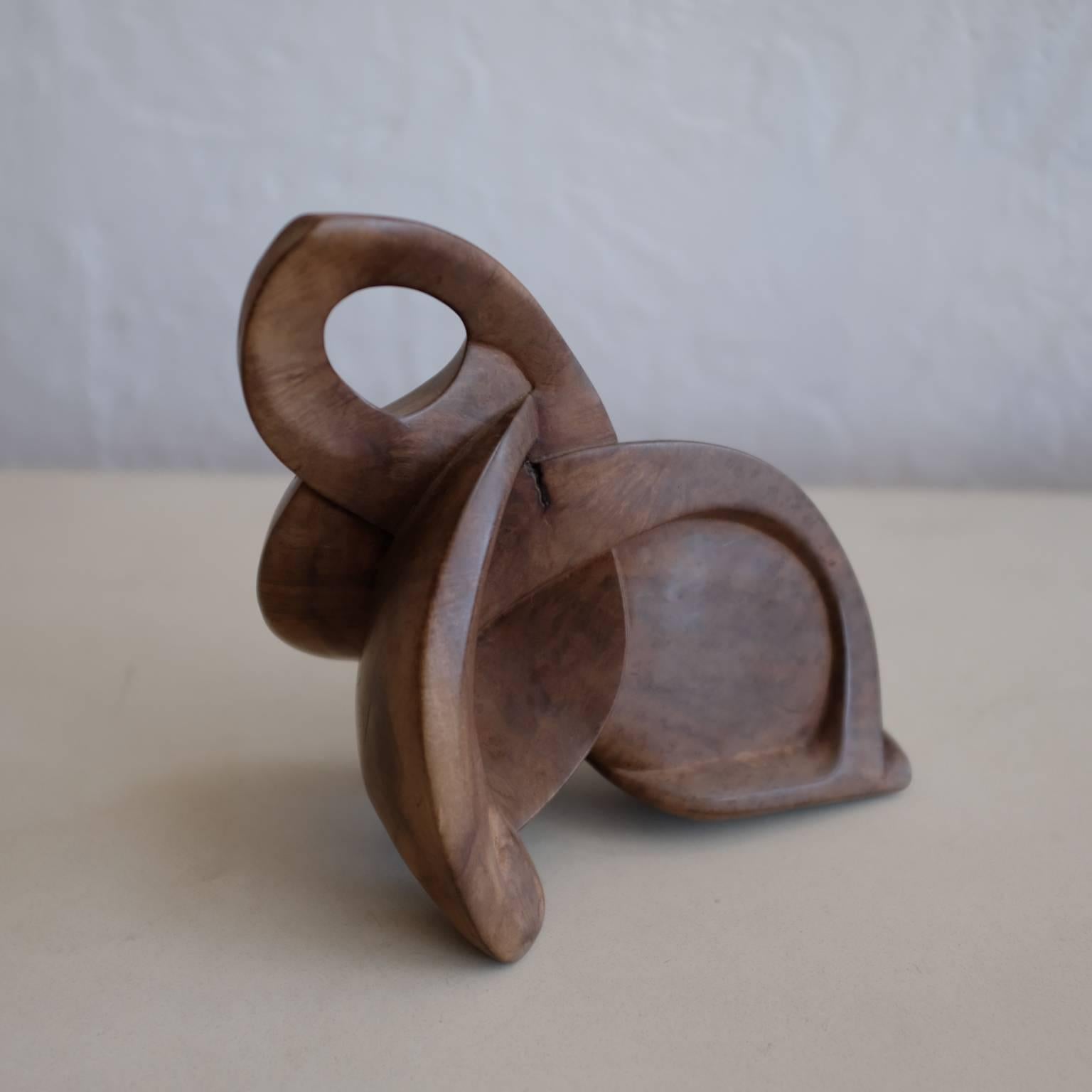 Mid-20th Century Carved Wood Abstract Sculpture Signed