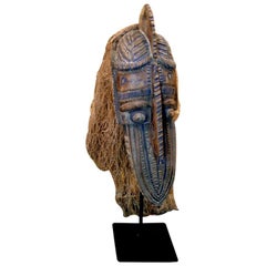 Carved Wood African Headdress on Later Iron Stand