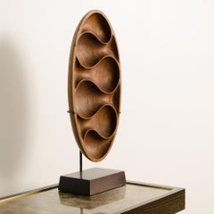 Carved Wood Almond Shaped Sculpture and Base
