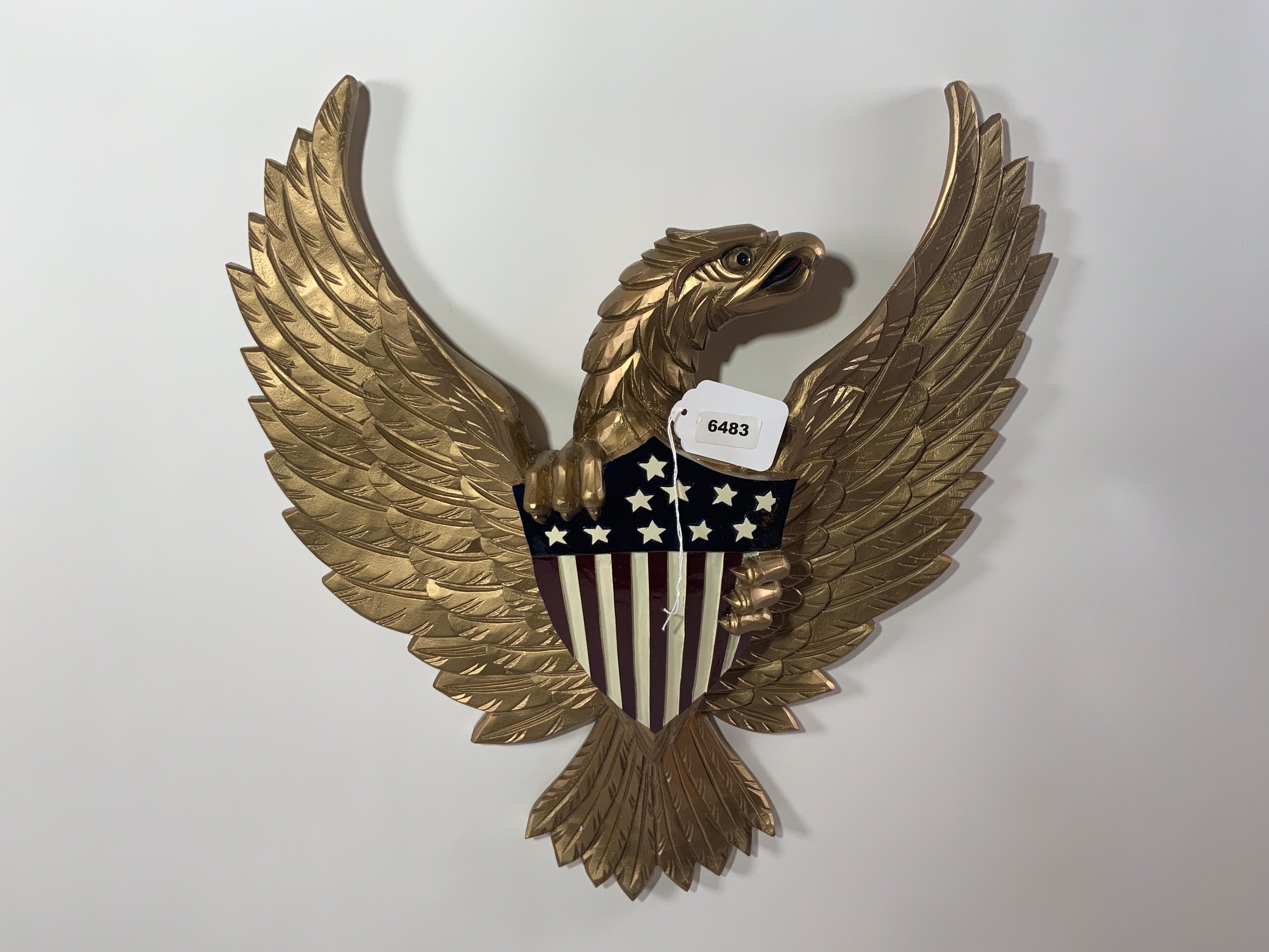 Carved Wood American Eagle with Gold Finish For Sale 1