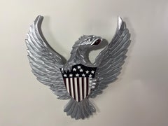 Carved Wood American Eagle with Silver Finish
