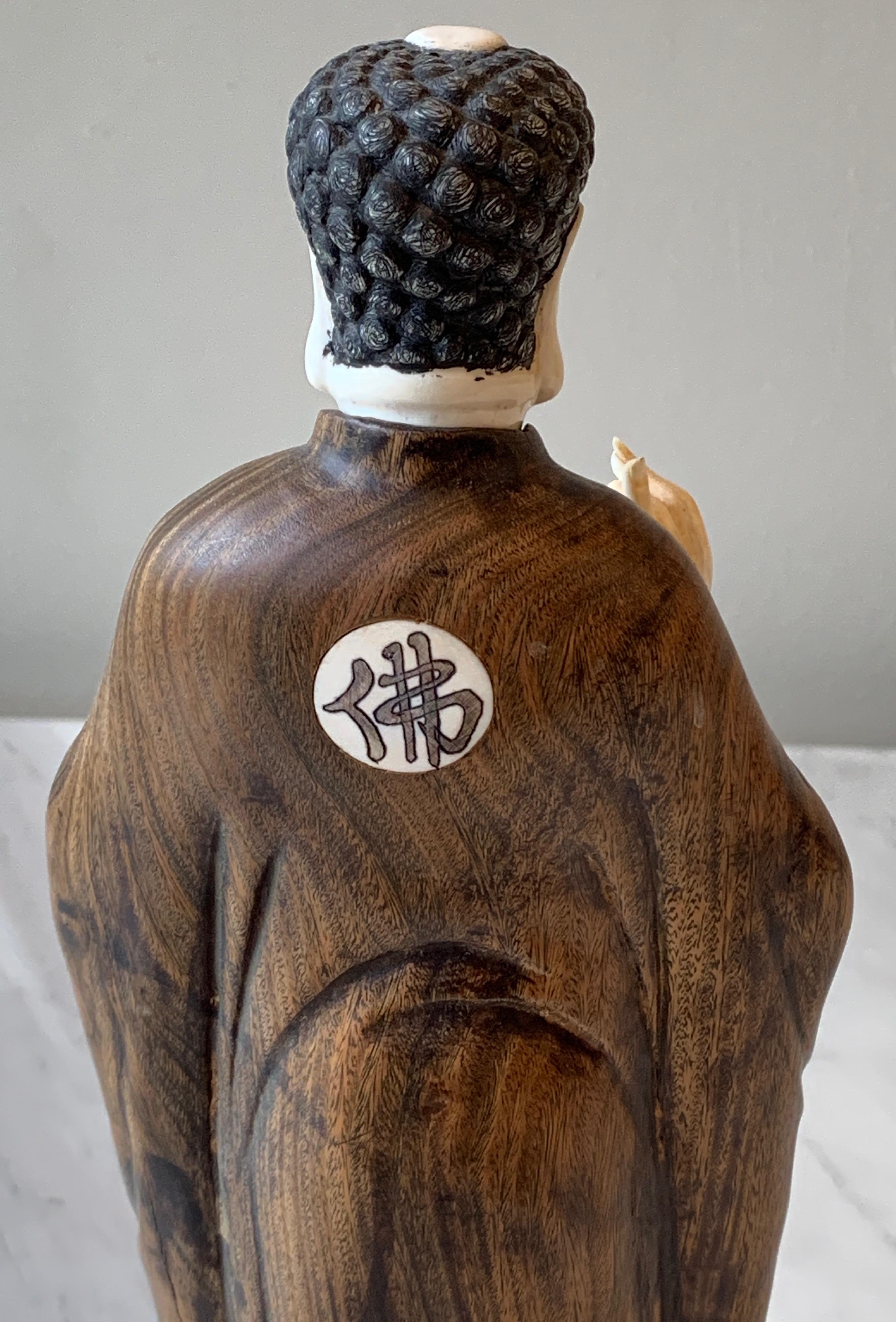 Carved Wood and Bone Standing Buddha For Sale 7