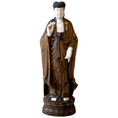 Carved Wood and Bone Standing Buddha