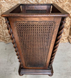 Carved Wood and Caned Wastebasket
