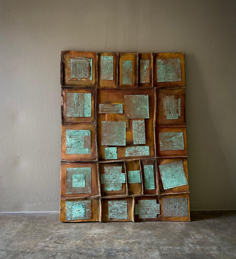 Carved Wood and Copper Art Panel For Sale at 1stDibs