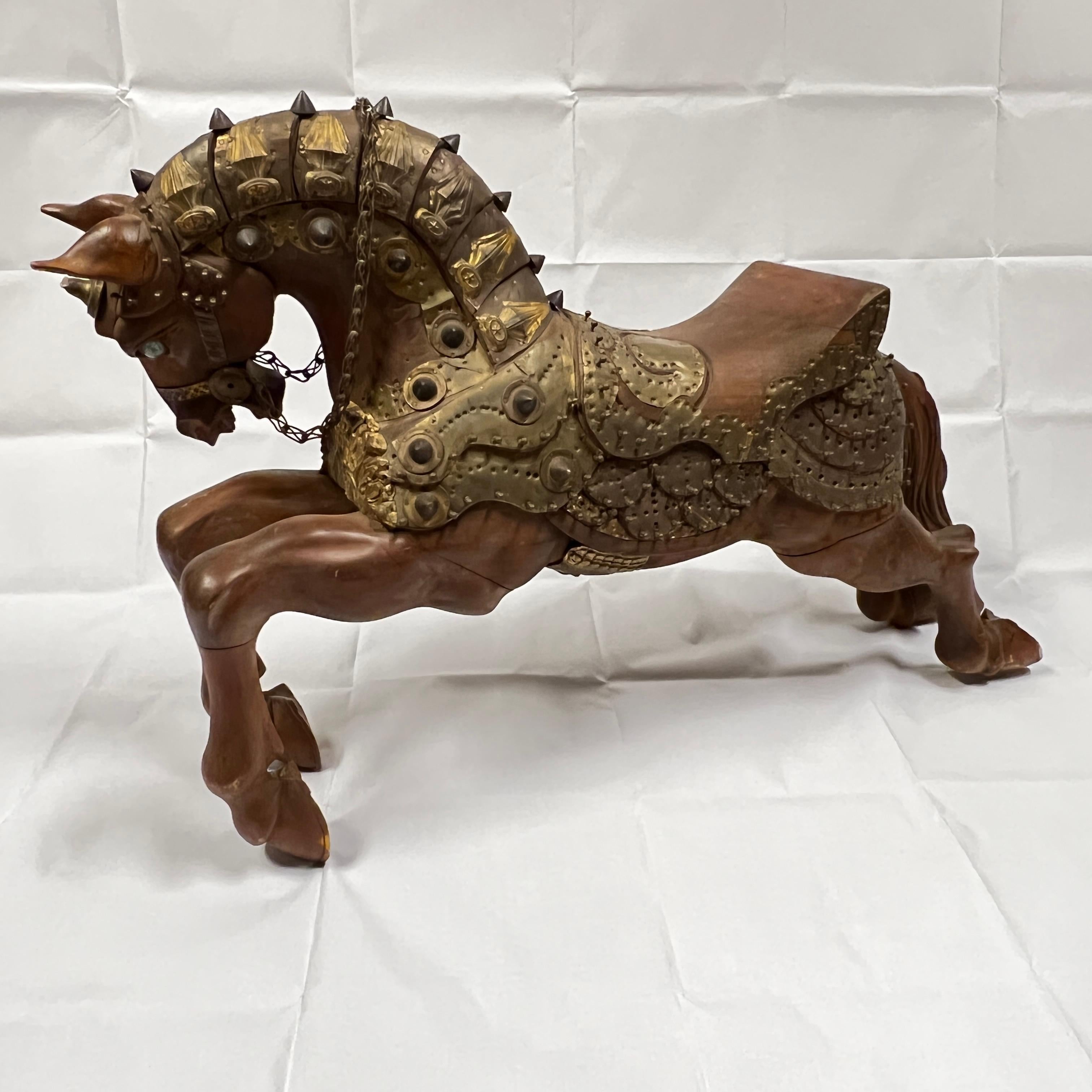 Very fine Mid century carved Wood and Copper Carousel Style Horse.