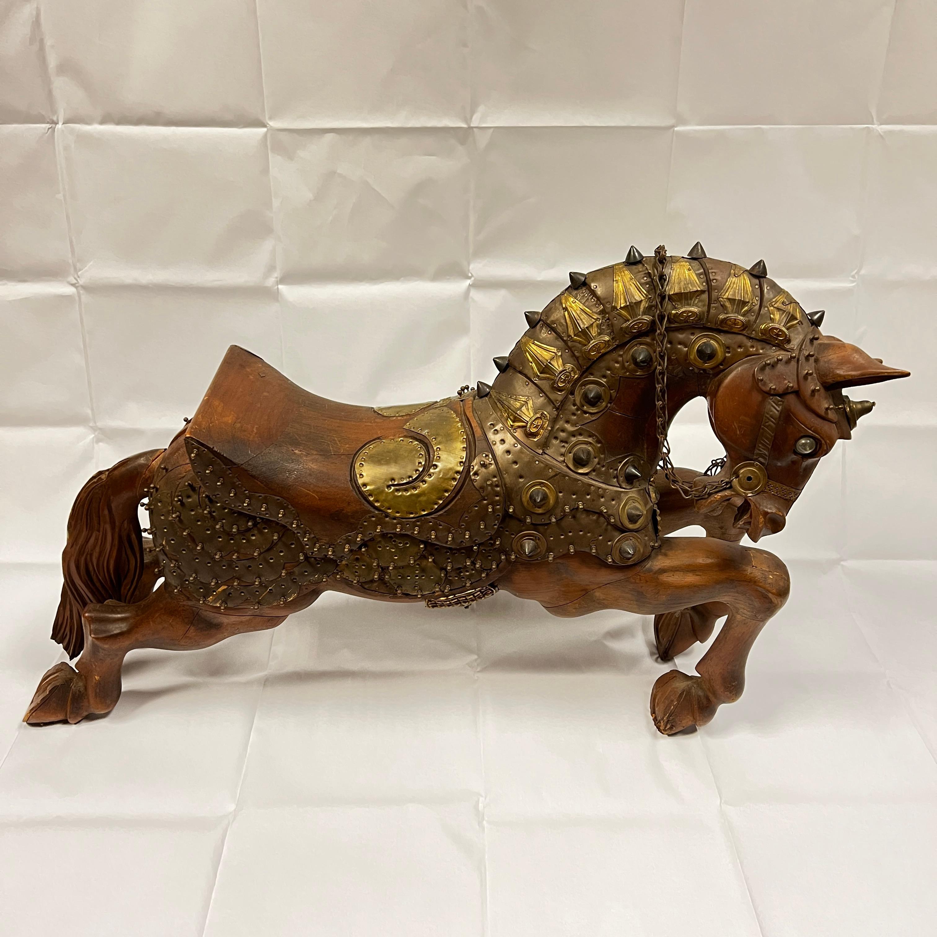 Unknown Carved Wood and Copper Carousel Style Horse