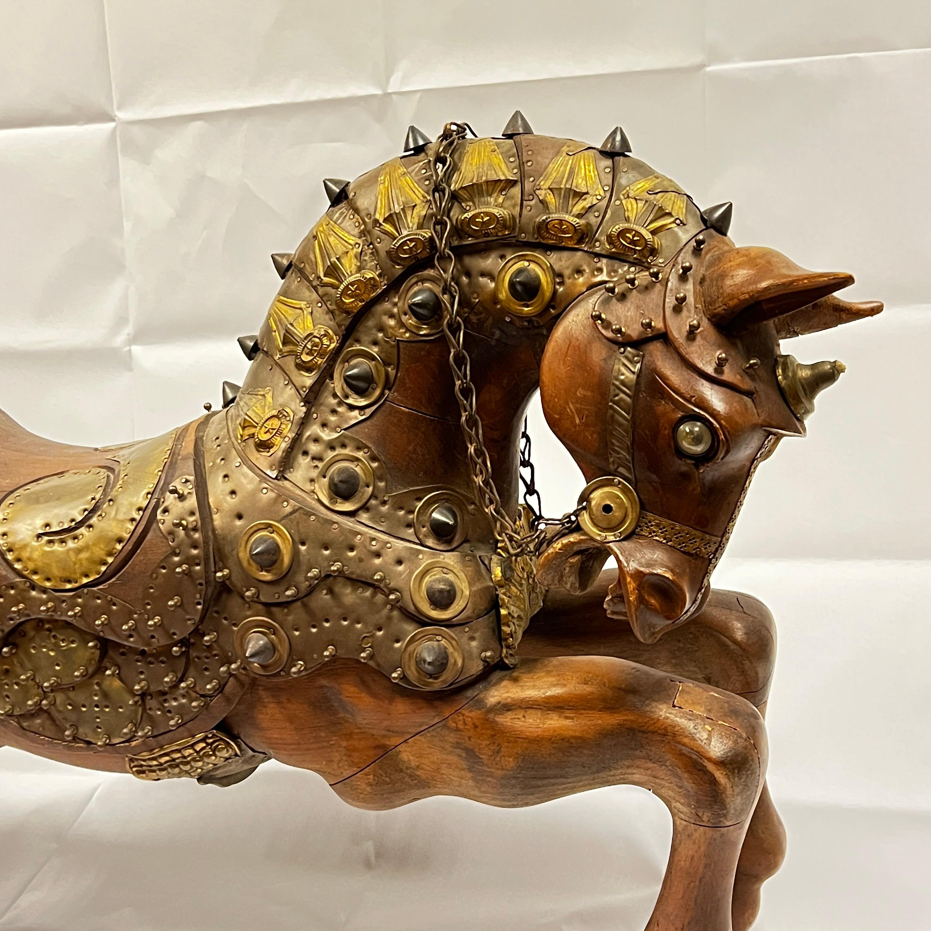 Hand-Carved Carved Wood and Copper Carousel Style Horse