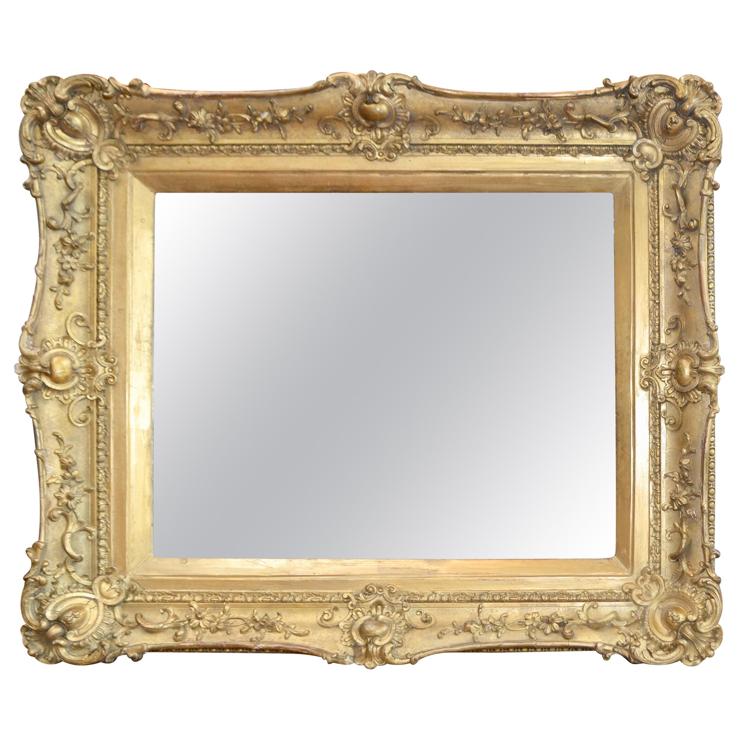 Carved Wood and Gesso Gilded Framed Mirror