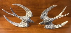 Carved Wood and Gessoed Swallow Form Curtain Tie-Backs, Pair