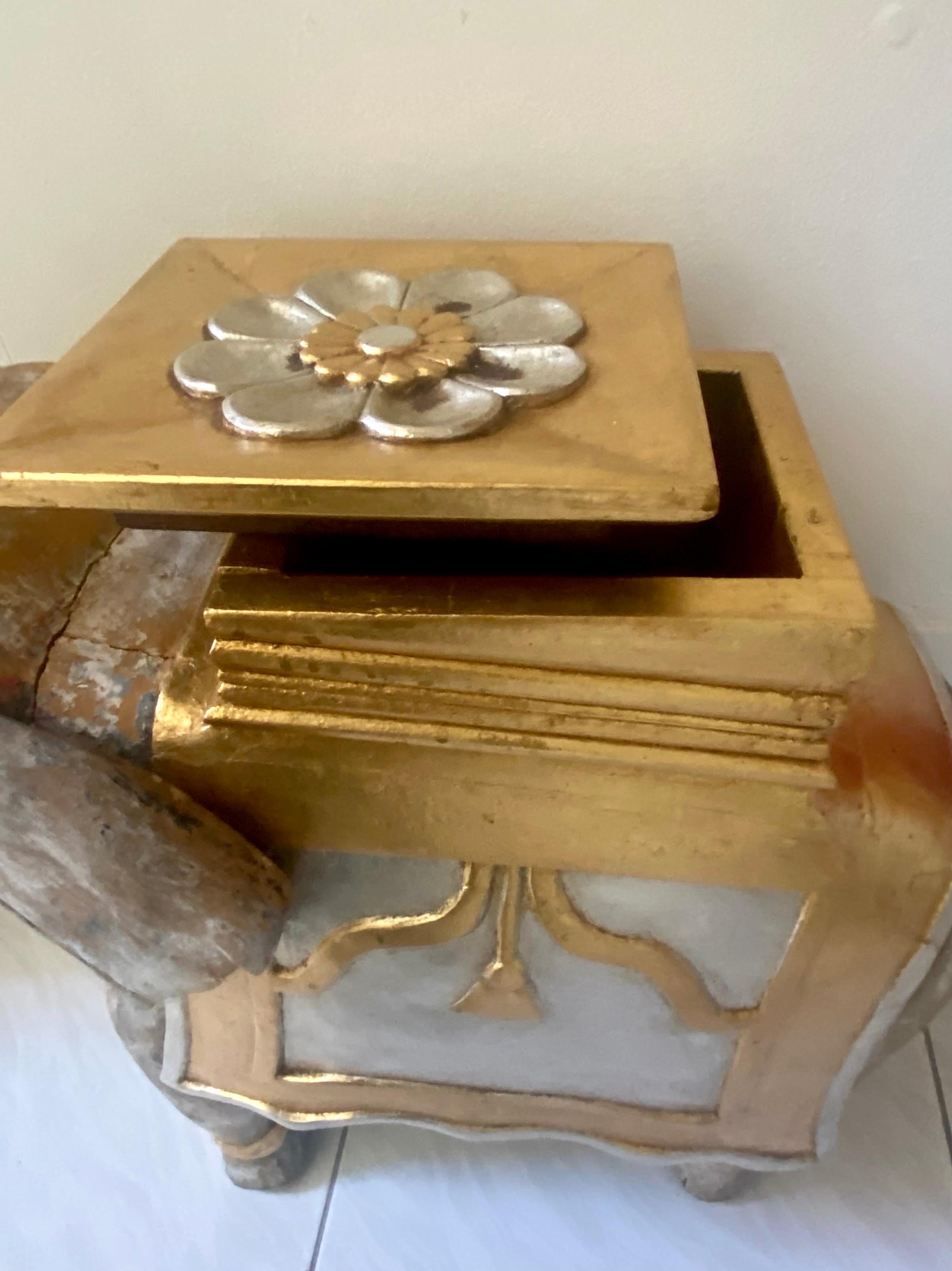Carved Wood and Gilded Gold Elephant Stool with Storage 4