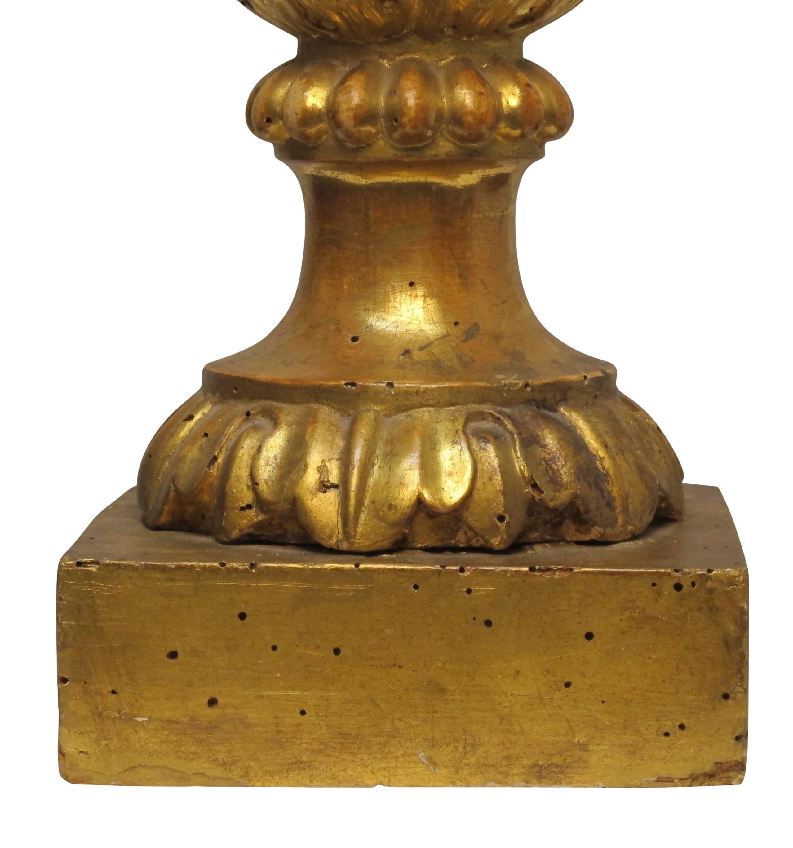 Carved Wood and Gilt Urn Shape Lamp, Italian, Early 19th Century For Sale 2