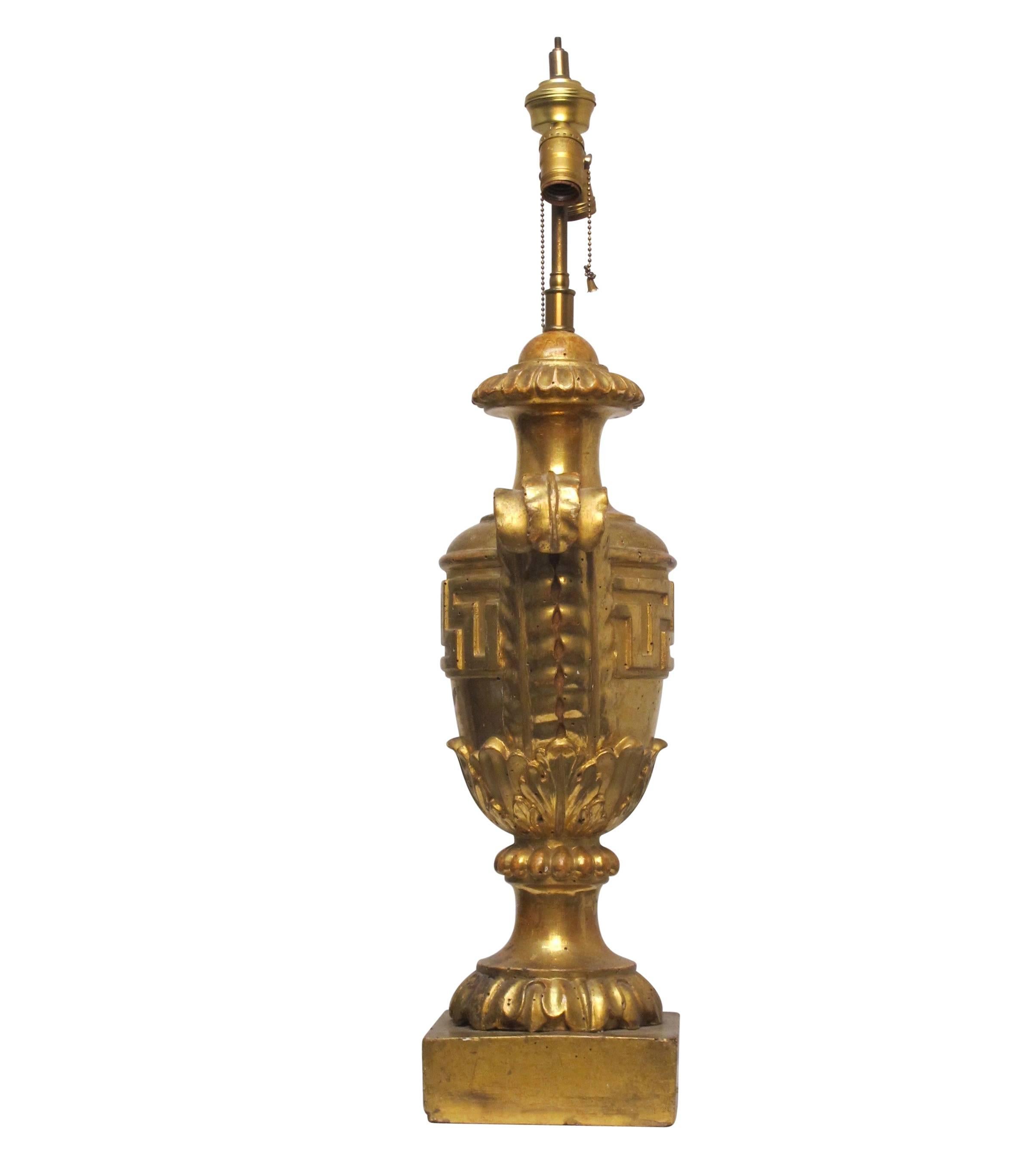 Carved Wood and Gilt Urn Shape Lamp, Italian, Early 19th Century For Sale 3
