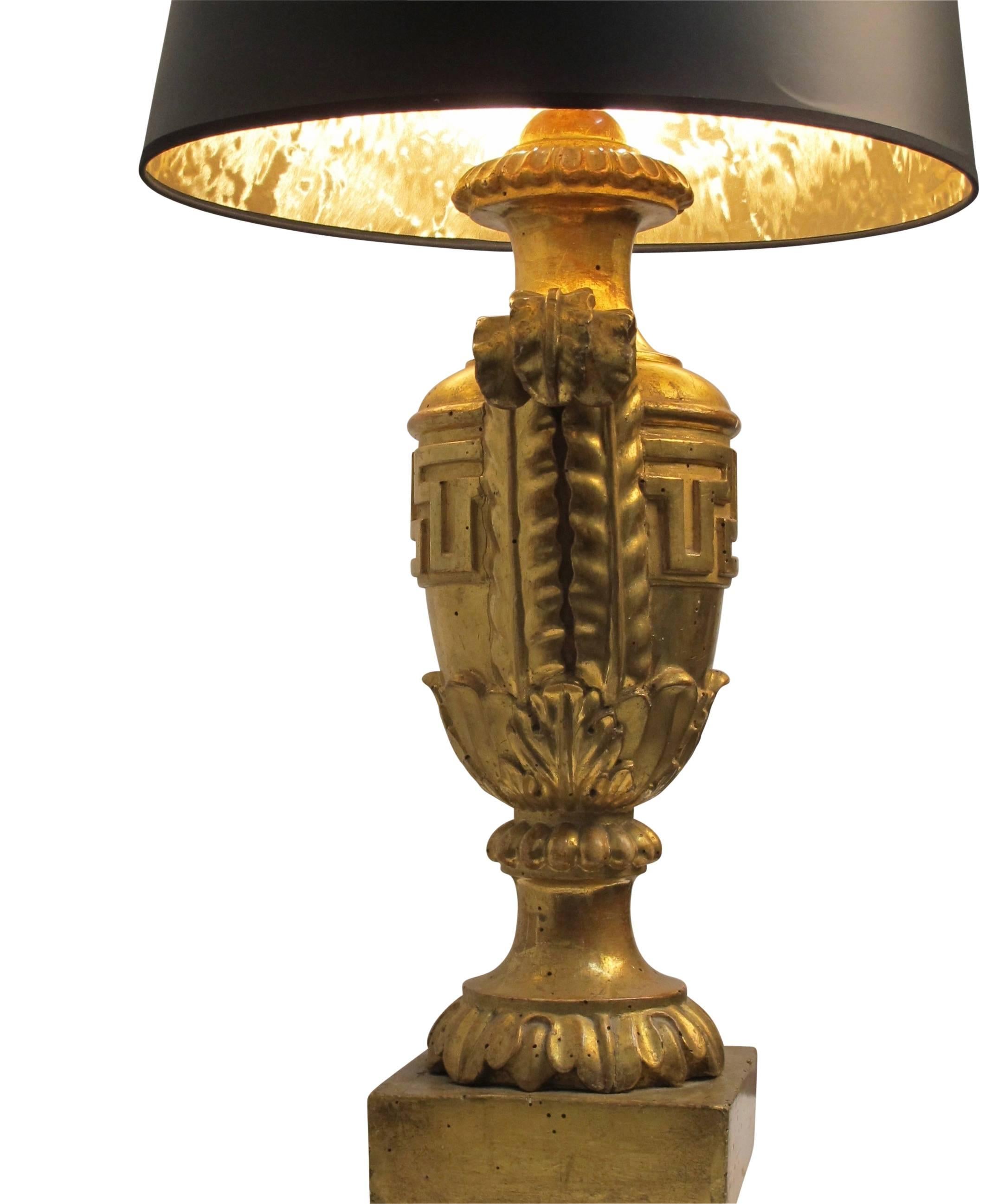 Carved Wood and Gilt Urn Shape Lamp, Italian, Early 19th Century For Sale 4