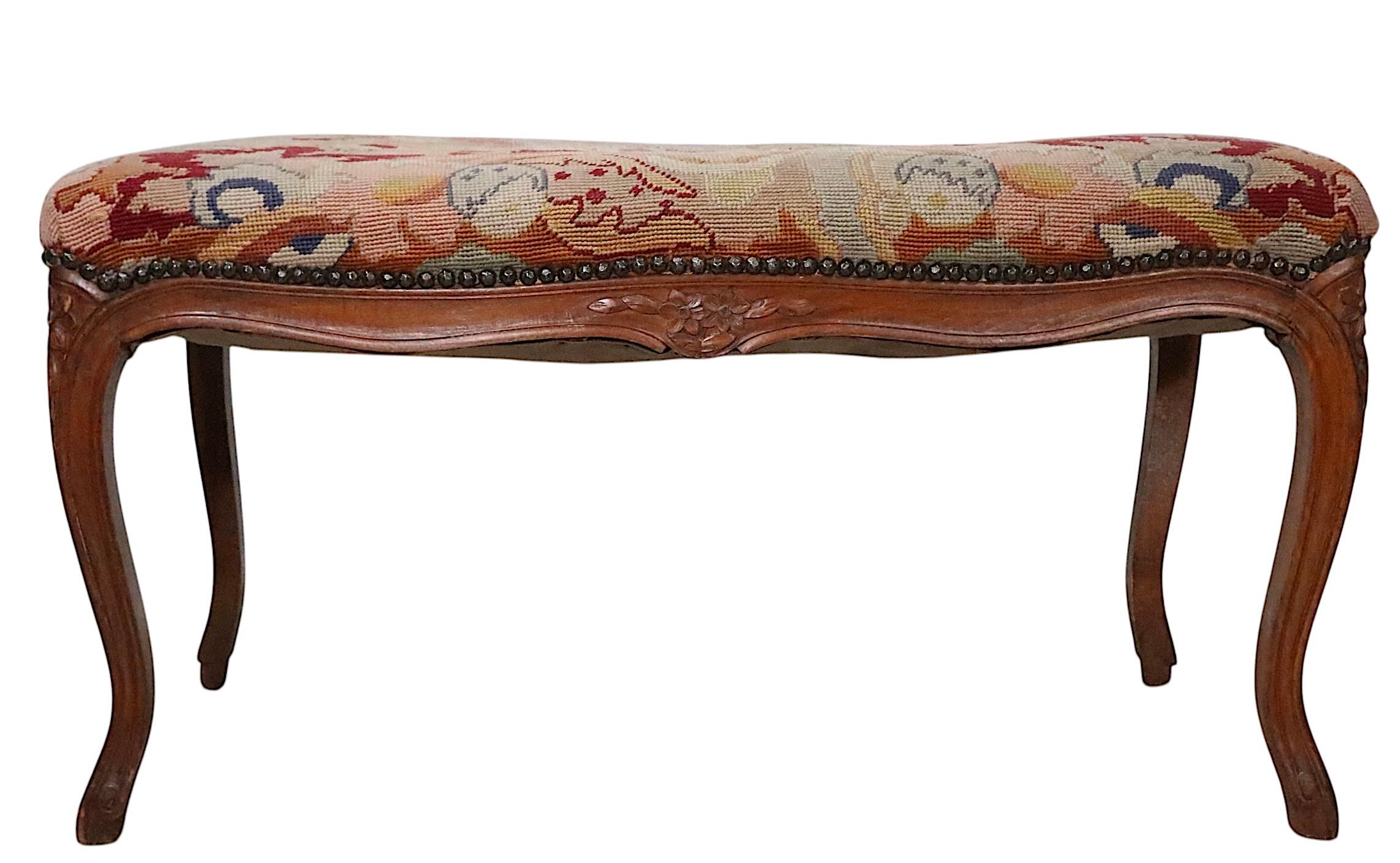 Carved Wood and Needlepoint Louis XV Style Bench 4