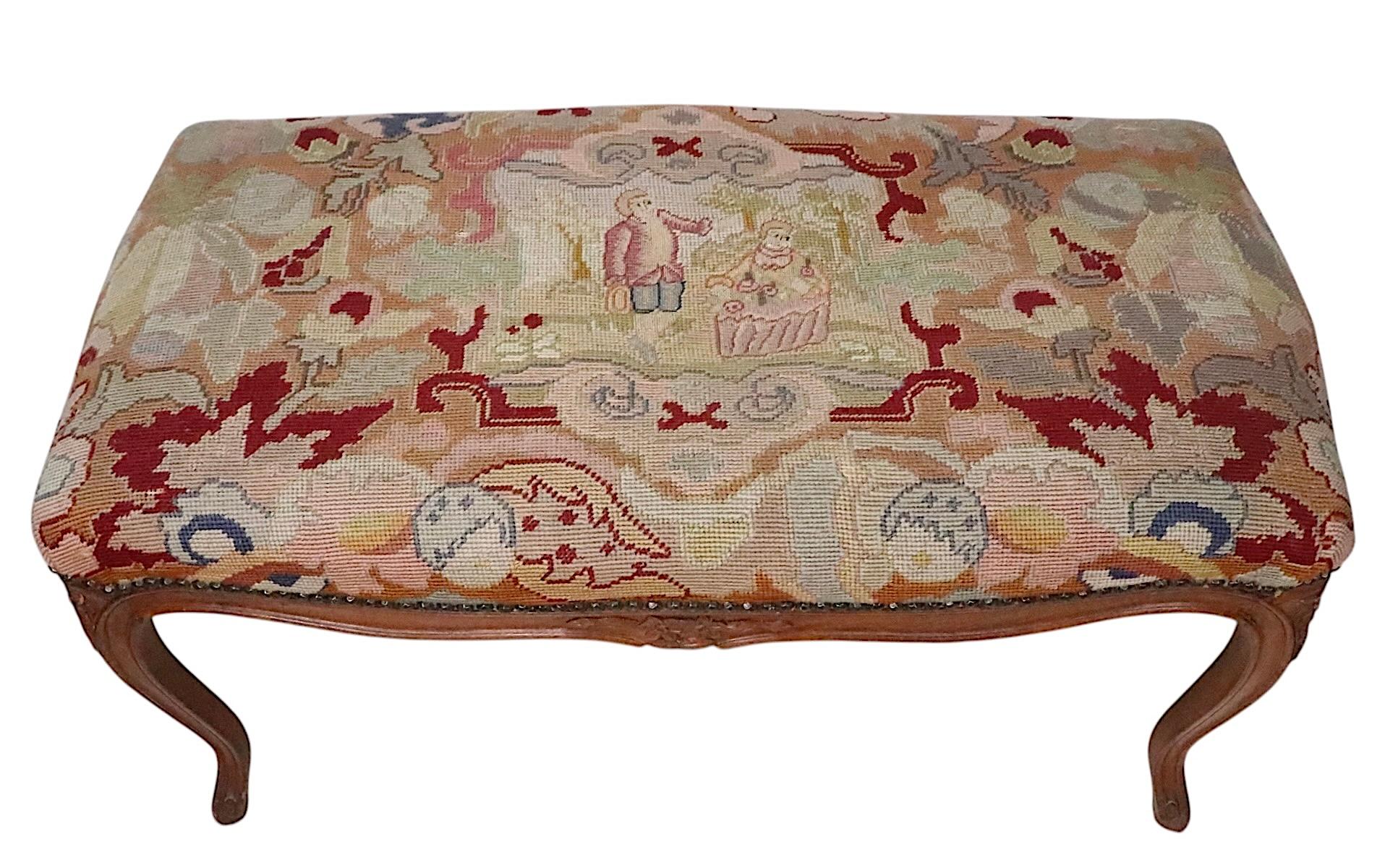 Carved Wood and Needlepoint Louis XV Style Bench 5