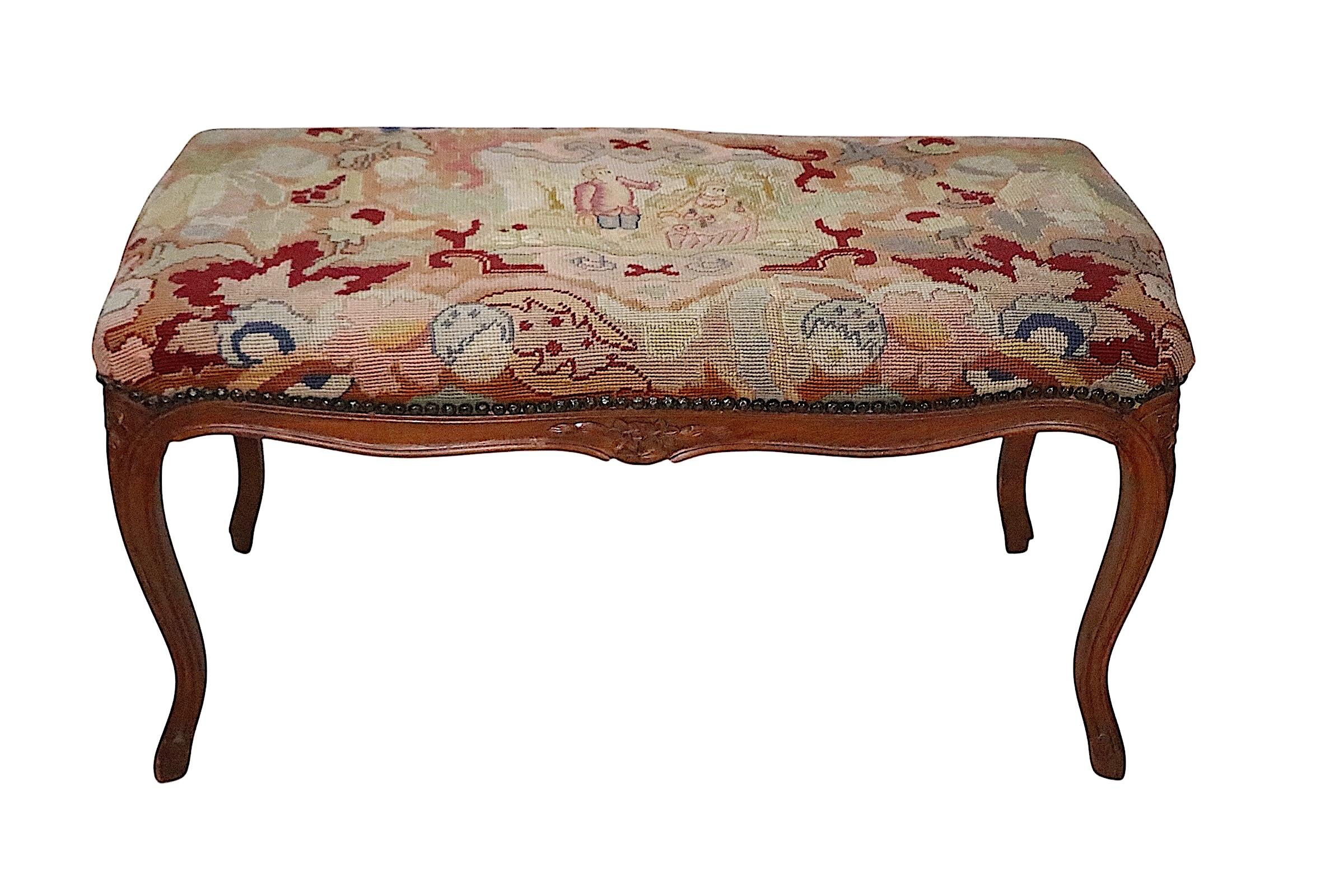 Carved Wood and Needlepoint Louis XV Style Bench 6