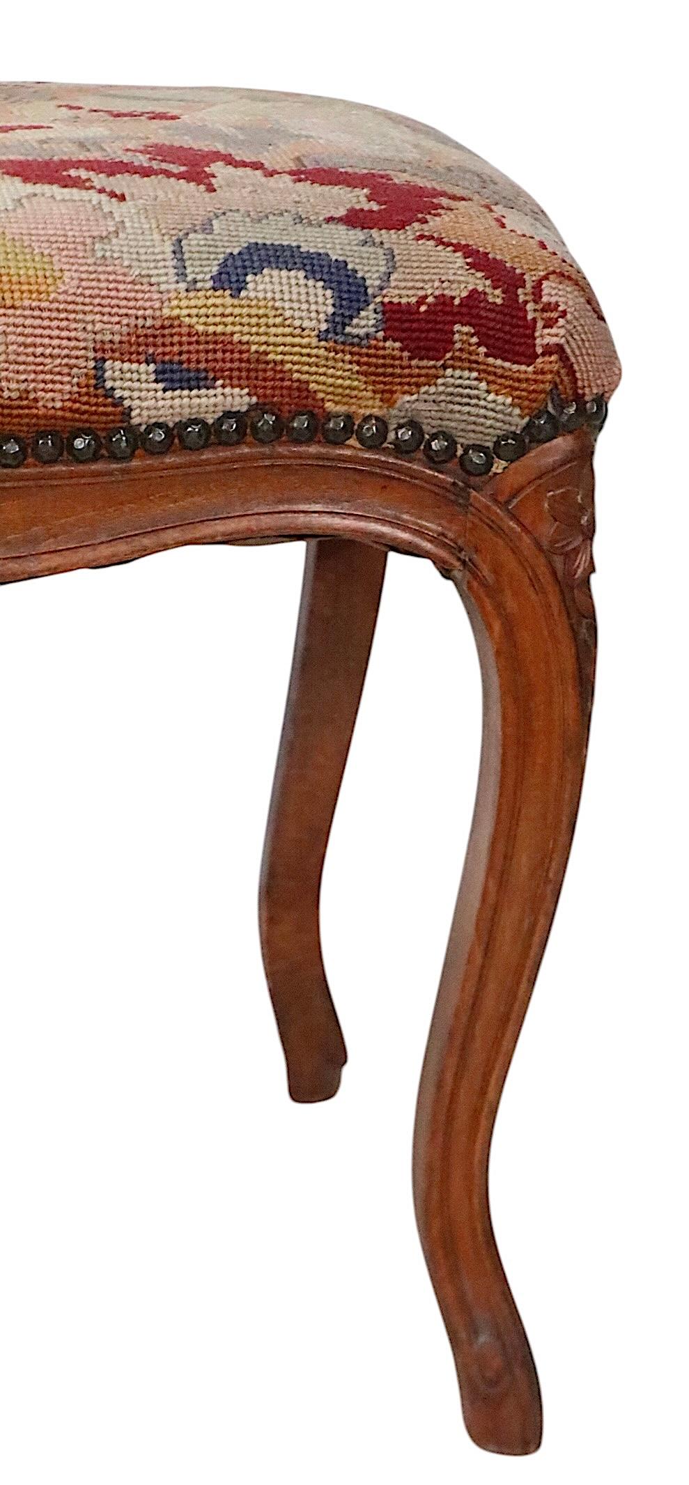 Carved Wood and Needlepoint Louis XV Style Bench 7