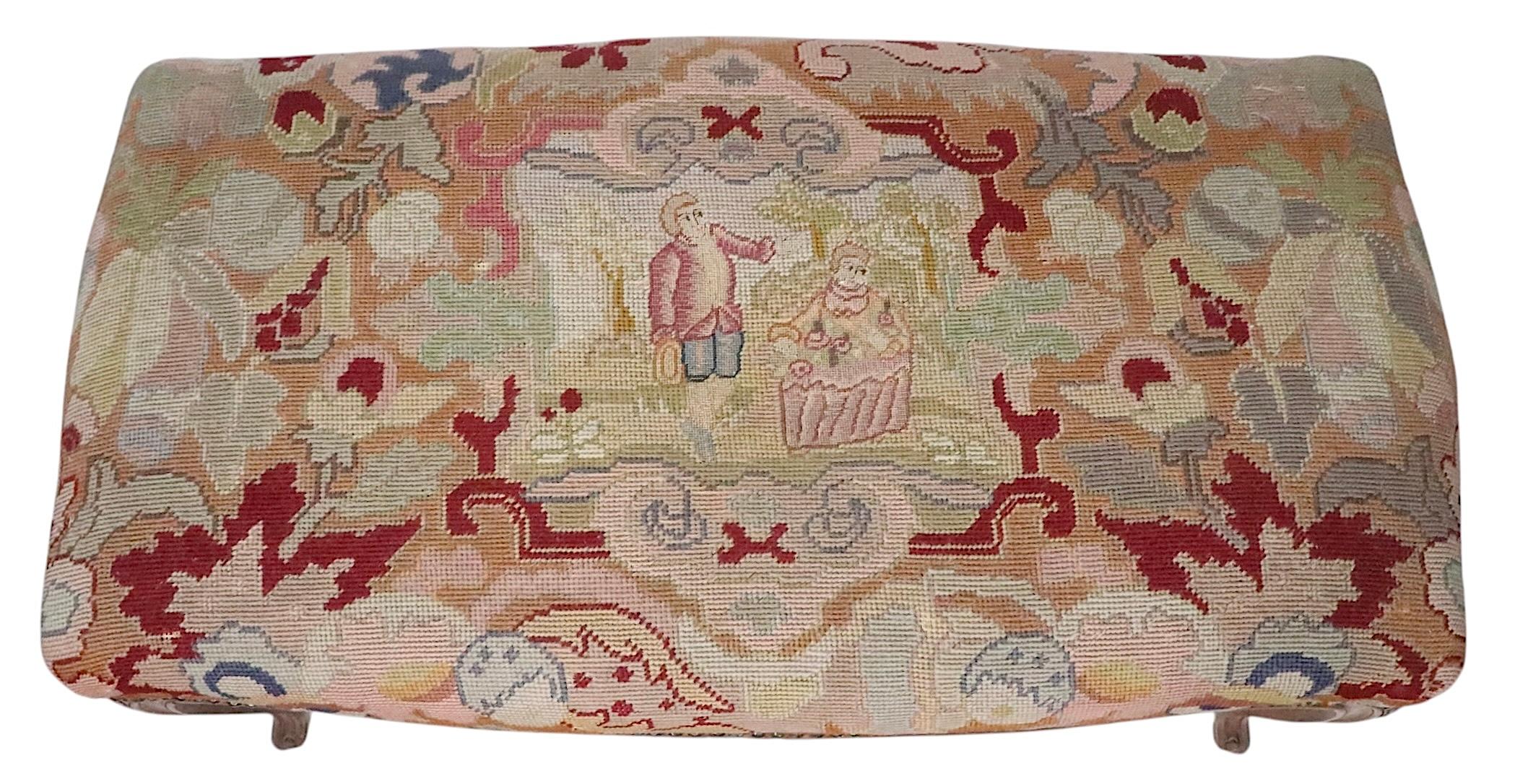 Carved Wood and Needlepoint Louis XV Style Bench 8