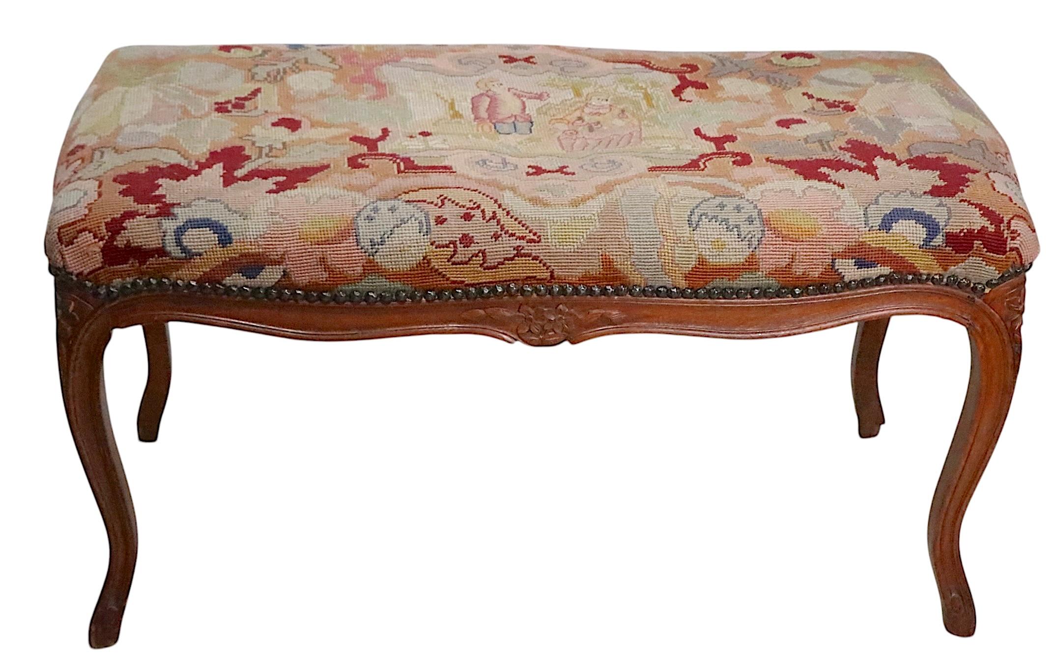 Carved Wood and Needlepoint Louis XV Style Bench 9