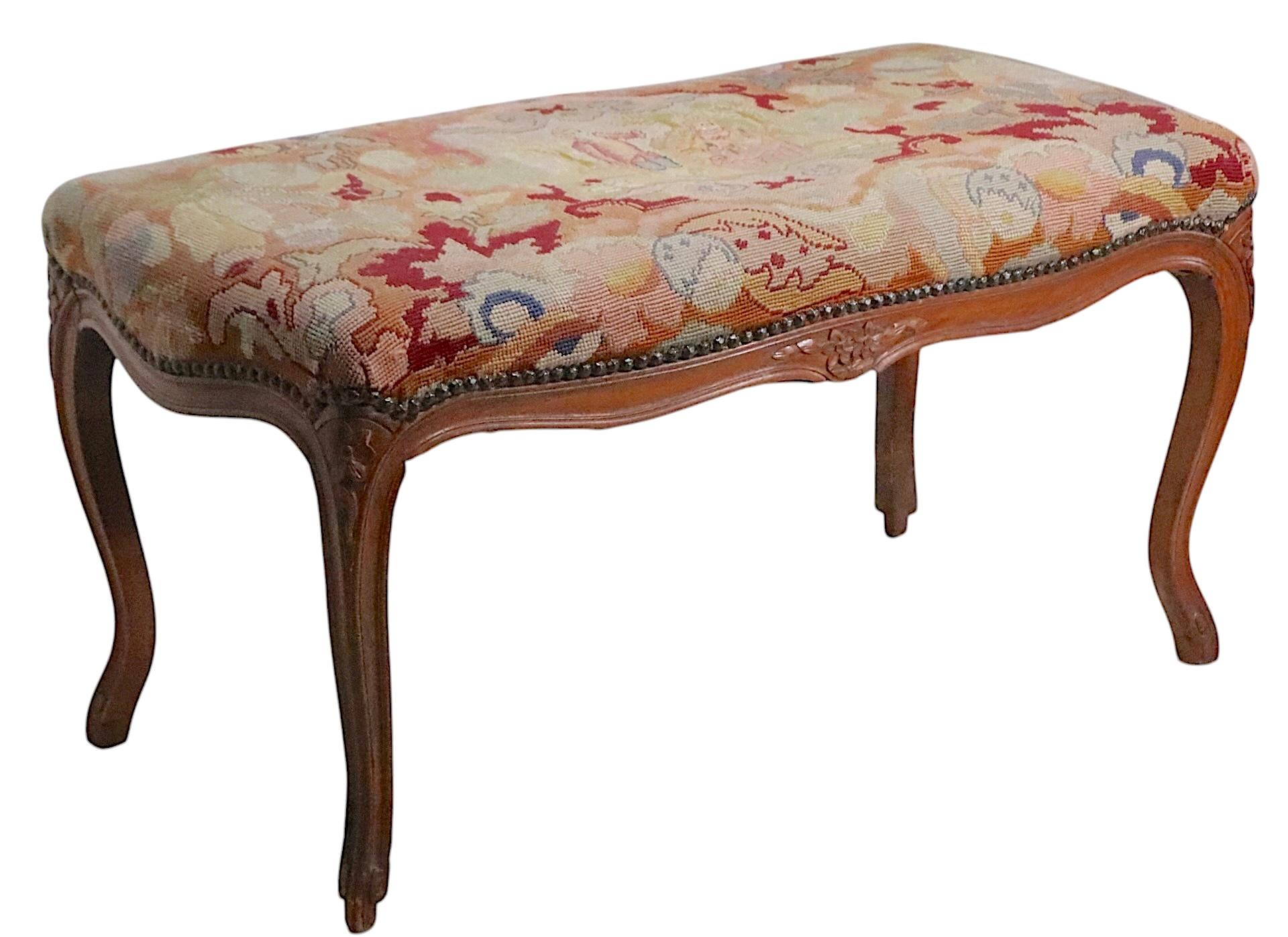 Carved Wood and Needlepoint Louis XV Style Bench 10