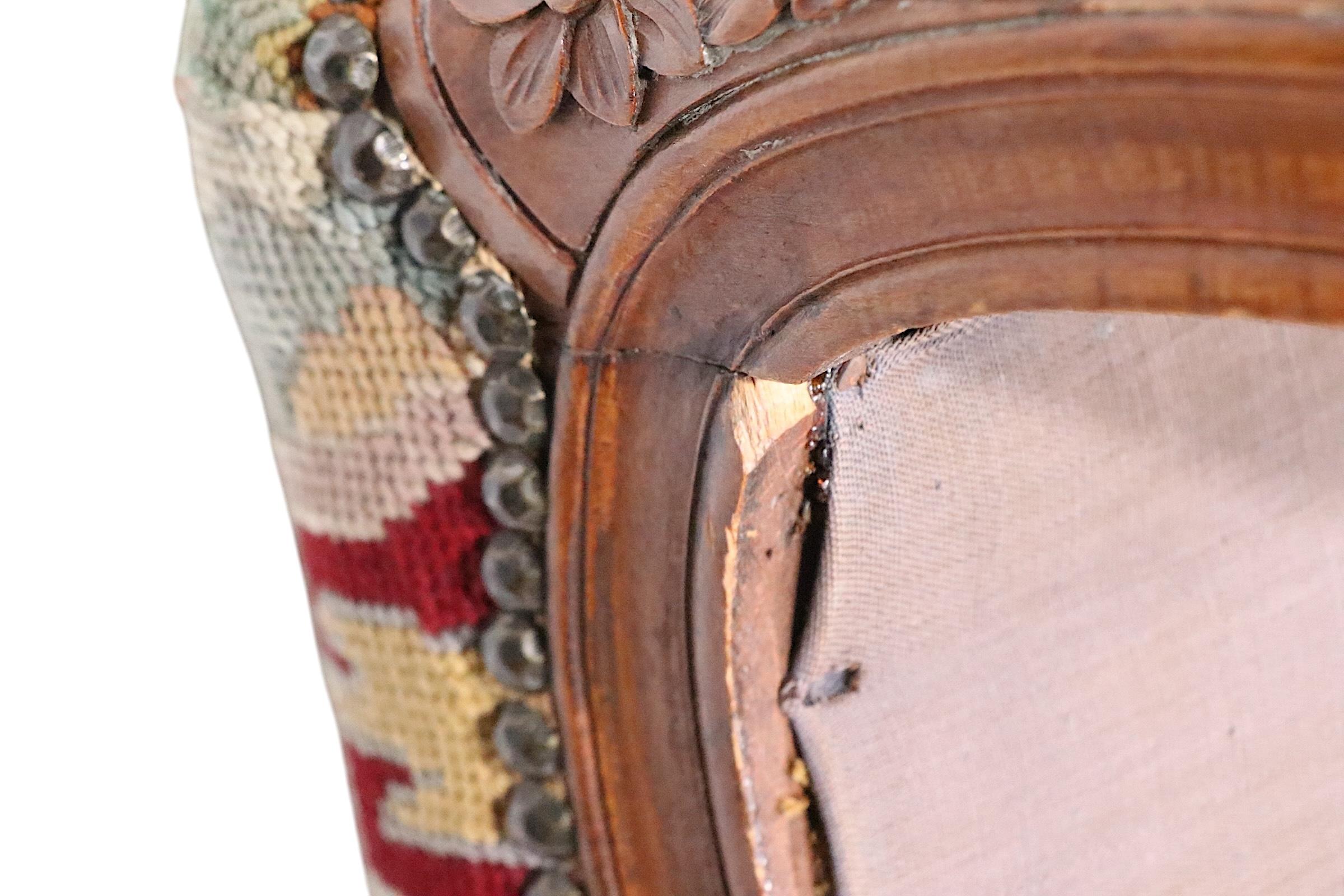 Carved Wood and Needlepoint Louis XV Style Bench 11