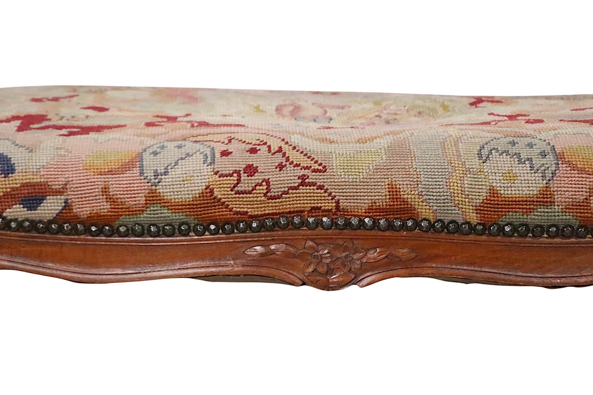 Carved Wood and Needlepoint Louis XV Style Bench In Good Condition In New York, NY