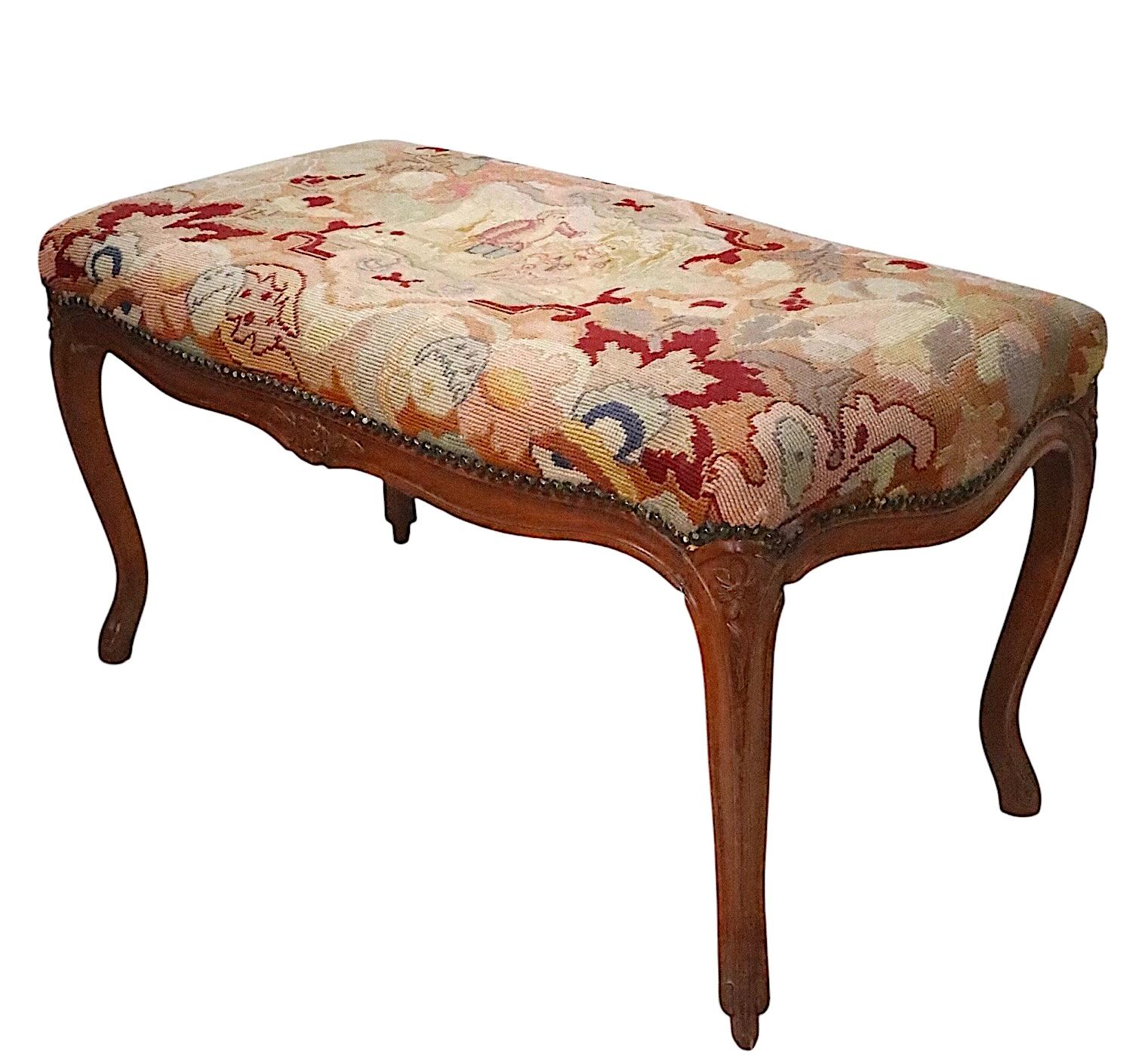 20th Century Carved Wood and Needlepoint Louis XV Style Bench