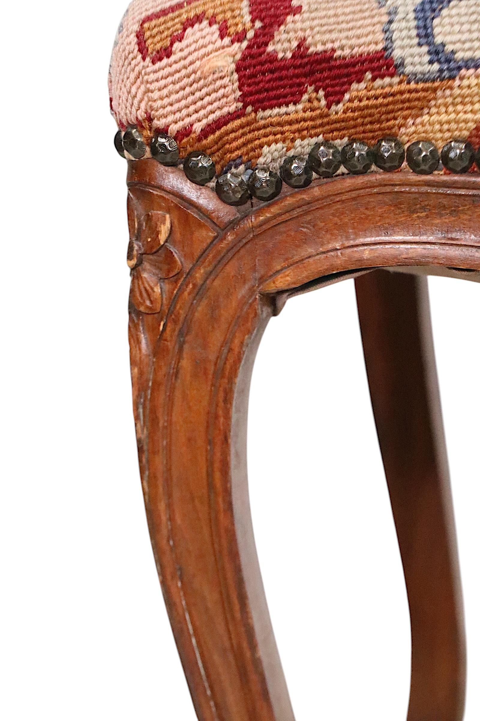 Tapestry Carved Wood and Needlepoint Louis XV Style Bench