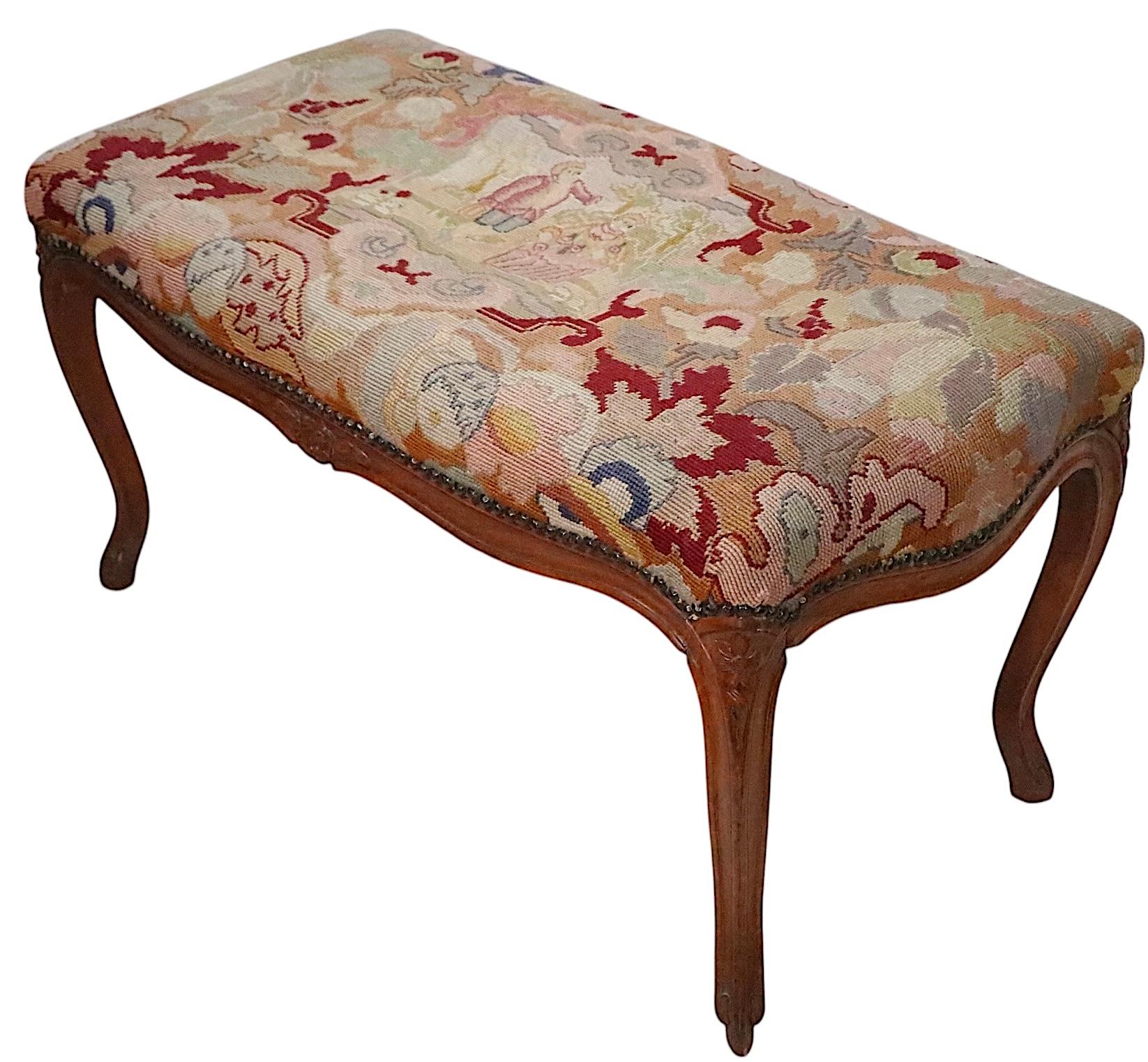 Carved Wood and Needlepoint Louis XV Style Bench 1