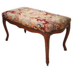 Carved Wood and Needlepoint Louis XV Style Bench