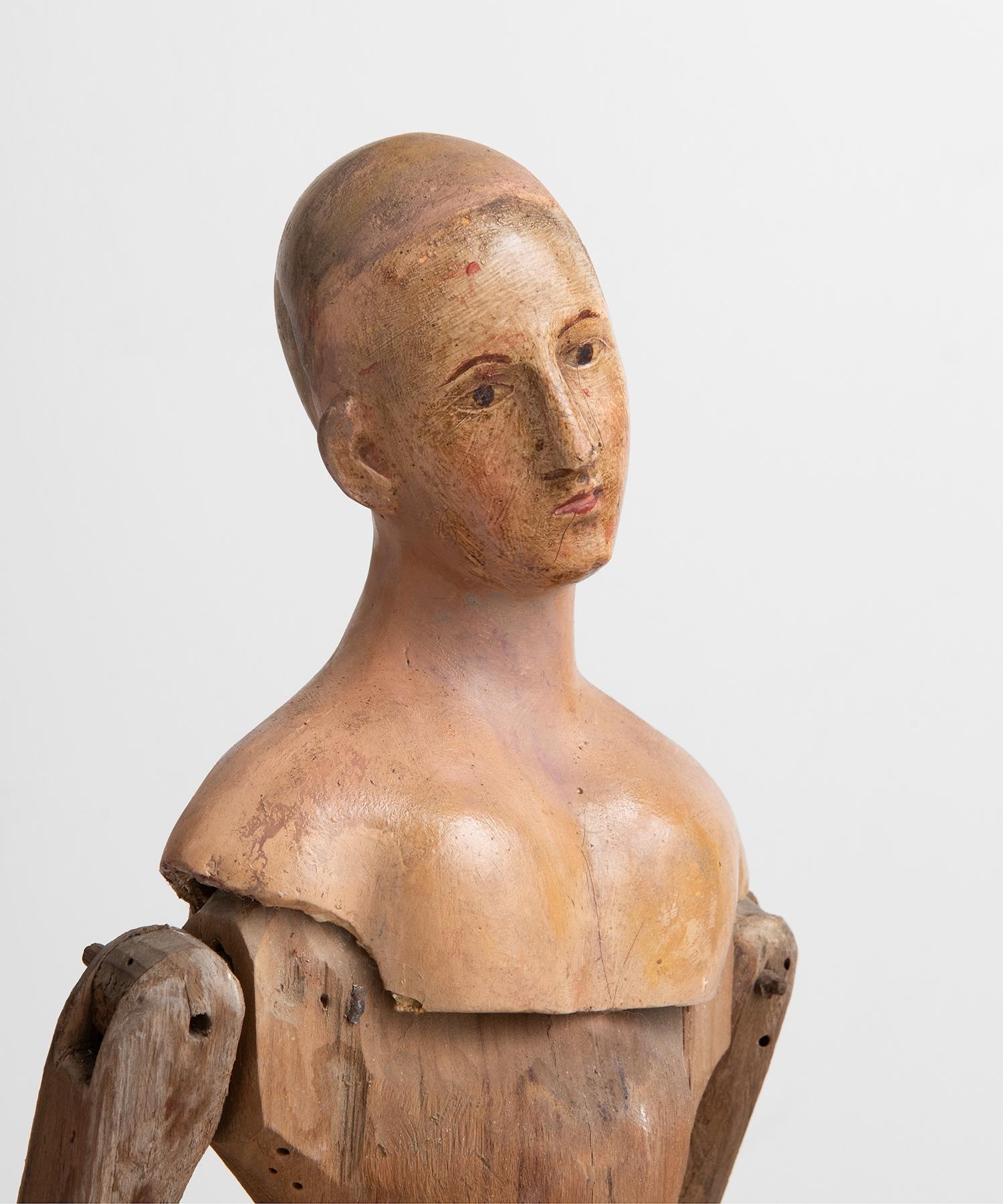 Primitive Carved Wood and Paper Mache Santos Figure, Italy, circa 1870
