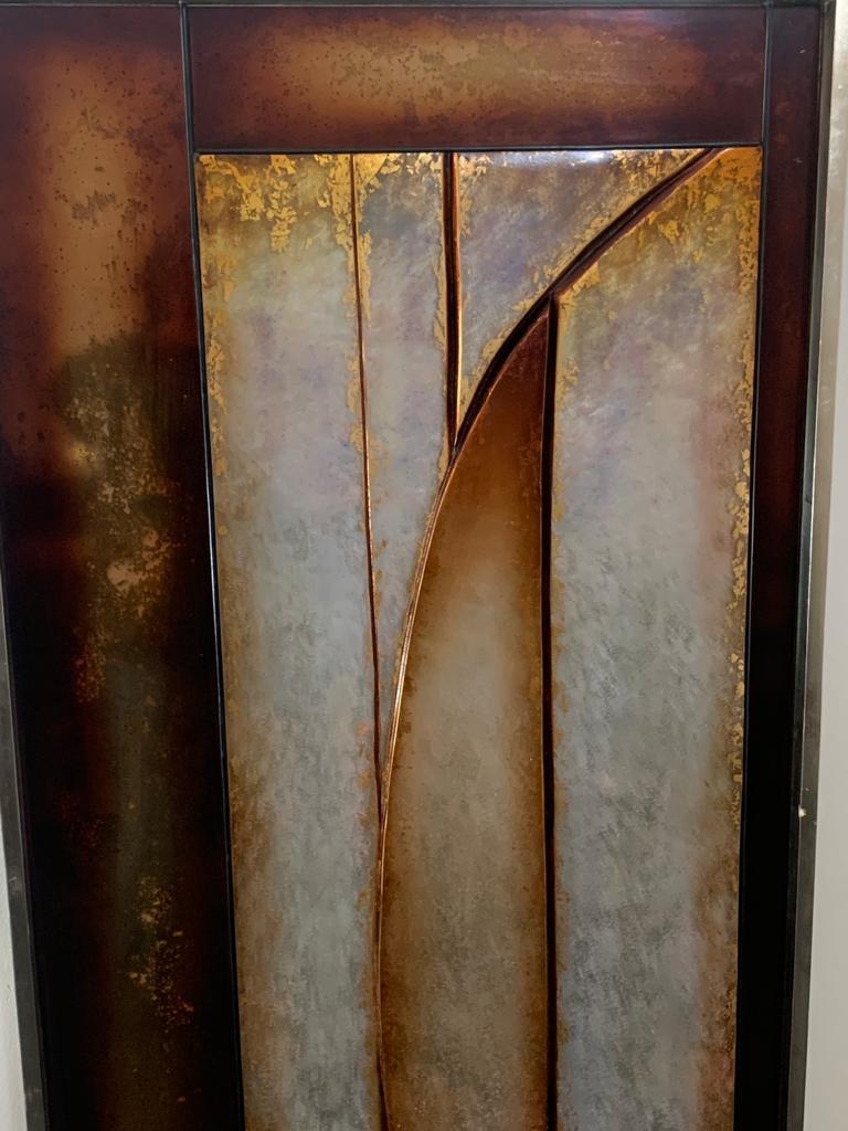 Modern Carved wood and resin panel, 1980s For Sale