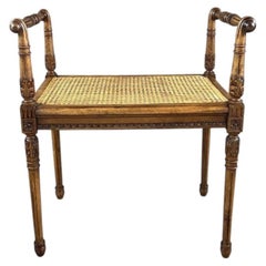 Carved Wood And Wickerwork Bench/stool, 20th Century