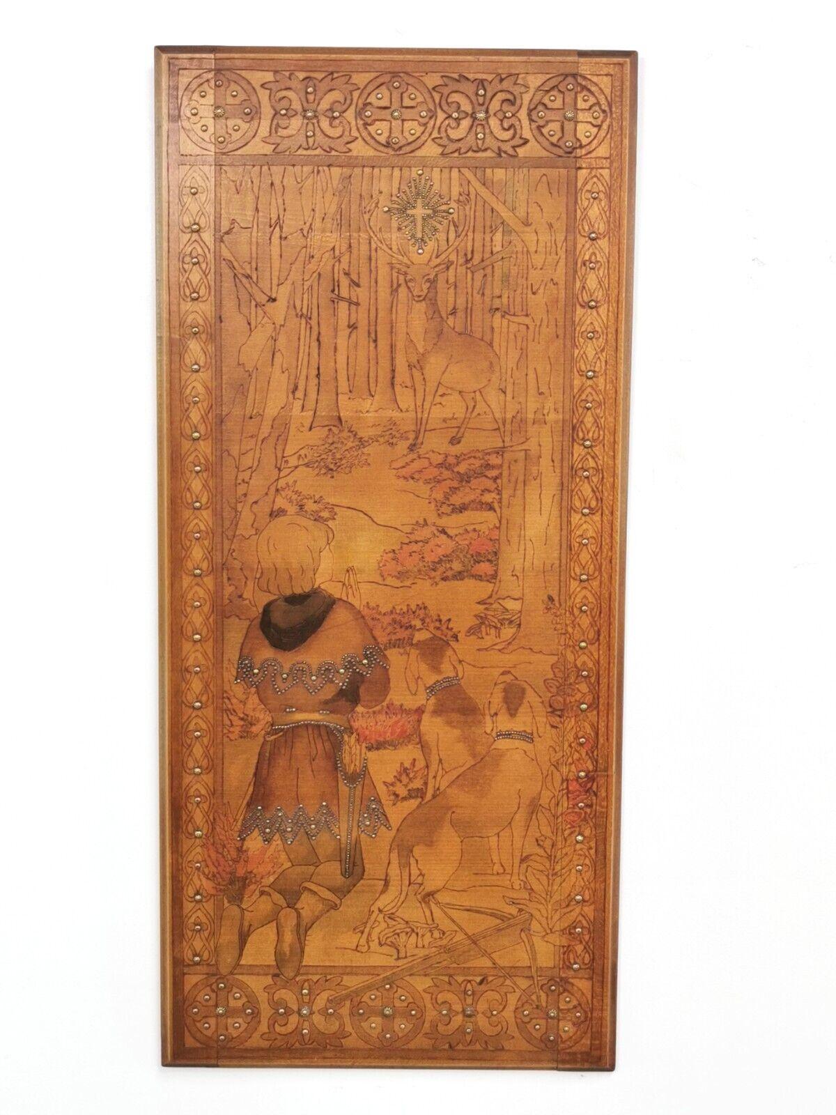 Religious wall panel.

Handmade carved wood early 20th century Art Nouveau studded wall panel alphonse mucha style.

Available to buy is an early 20th century Art Nouveau studded handmade carved wood wall panel in the style of Alphonse Mucha
