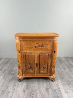 Carved Wood Bar Cabinet With Asian Decor, 20th Century