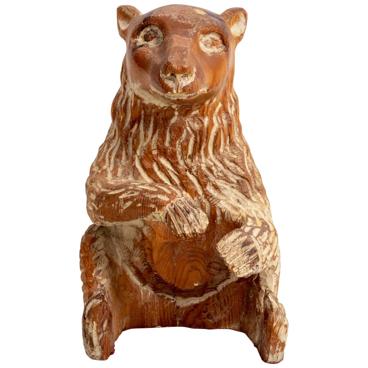 Carved Wood Bear Sculpture by Sarried For Sale