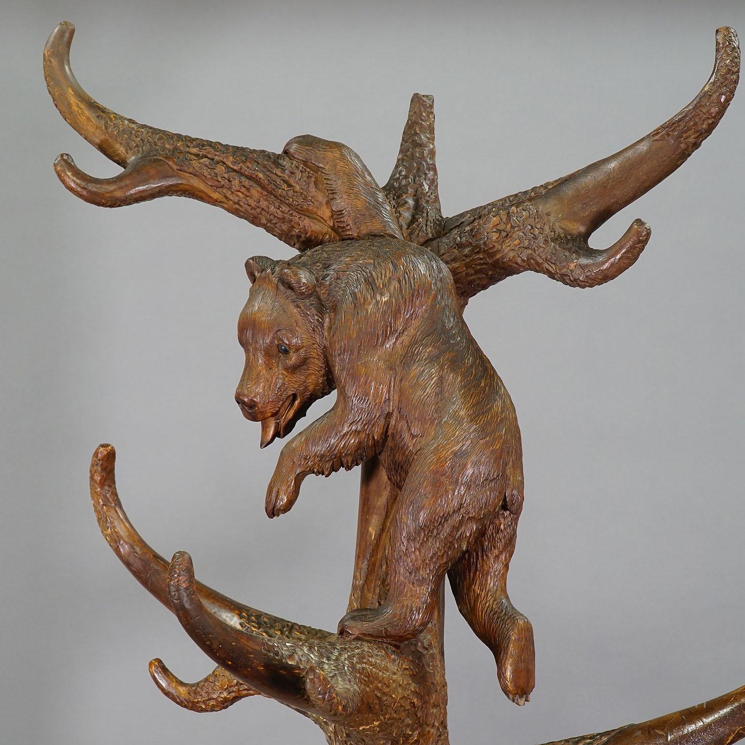 Black Forest Carved Wood Bear Hallstand, Swiss Brienz, circa 1900