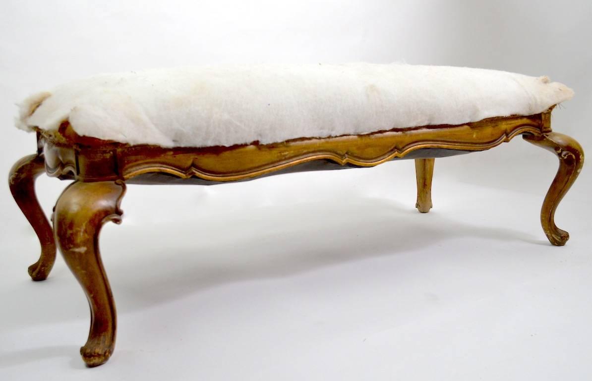 Belle Époque Carved Wood Bench with Cabriole Legs For Sale